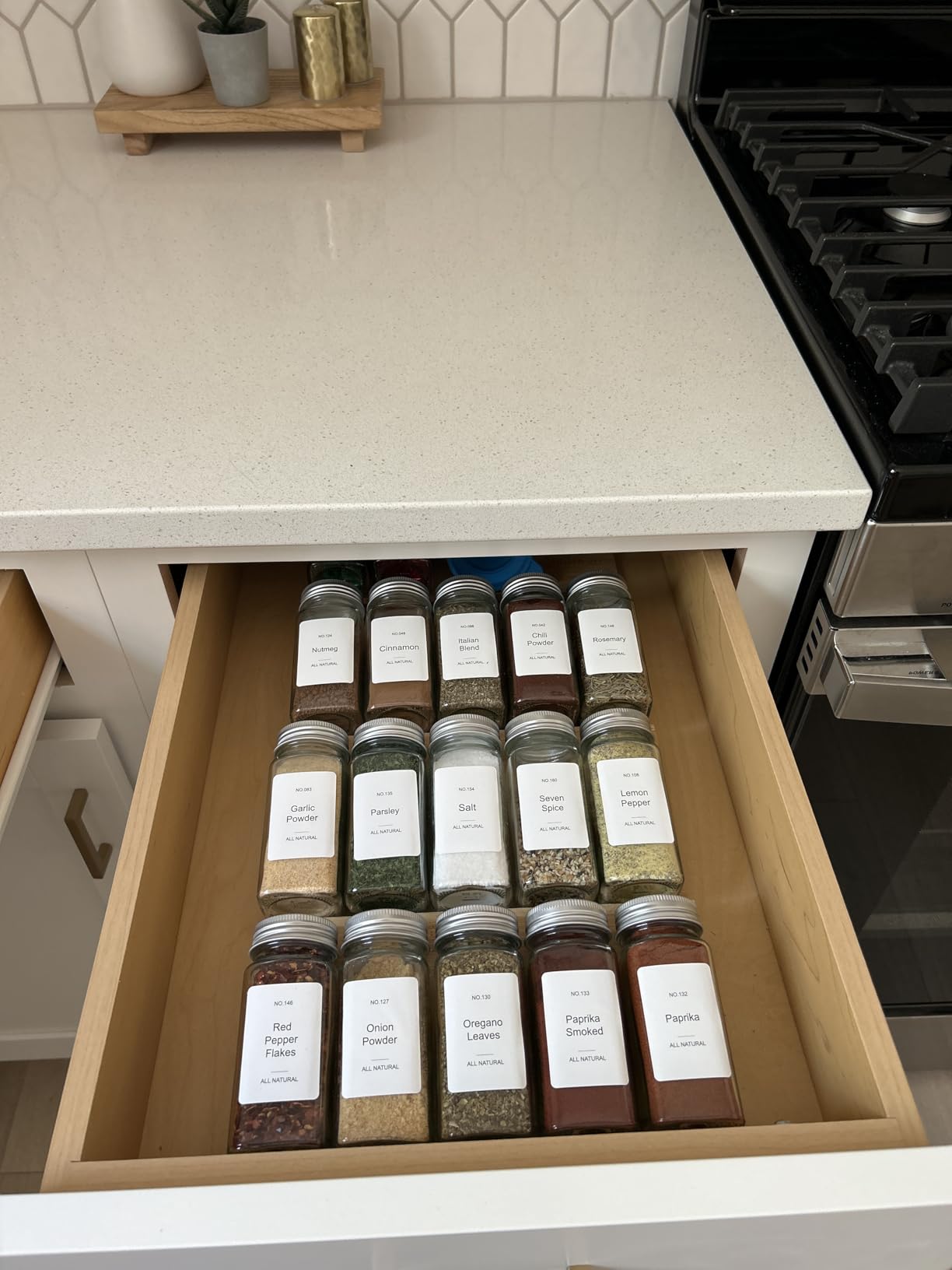 Spice Drawer Organzier,4 Tiers Bamboo Spice Rack Tray Insert for Cabinet Drawer Countertop, Kitchen Seasoning Storage Drawer Organization,14.57