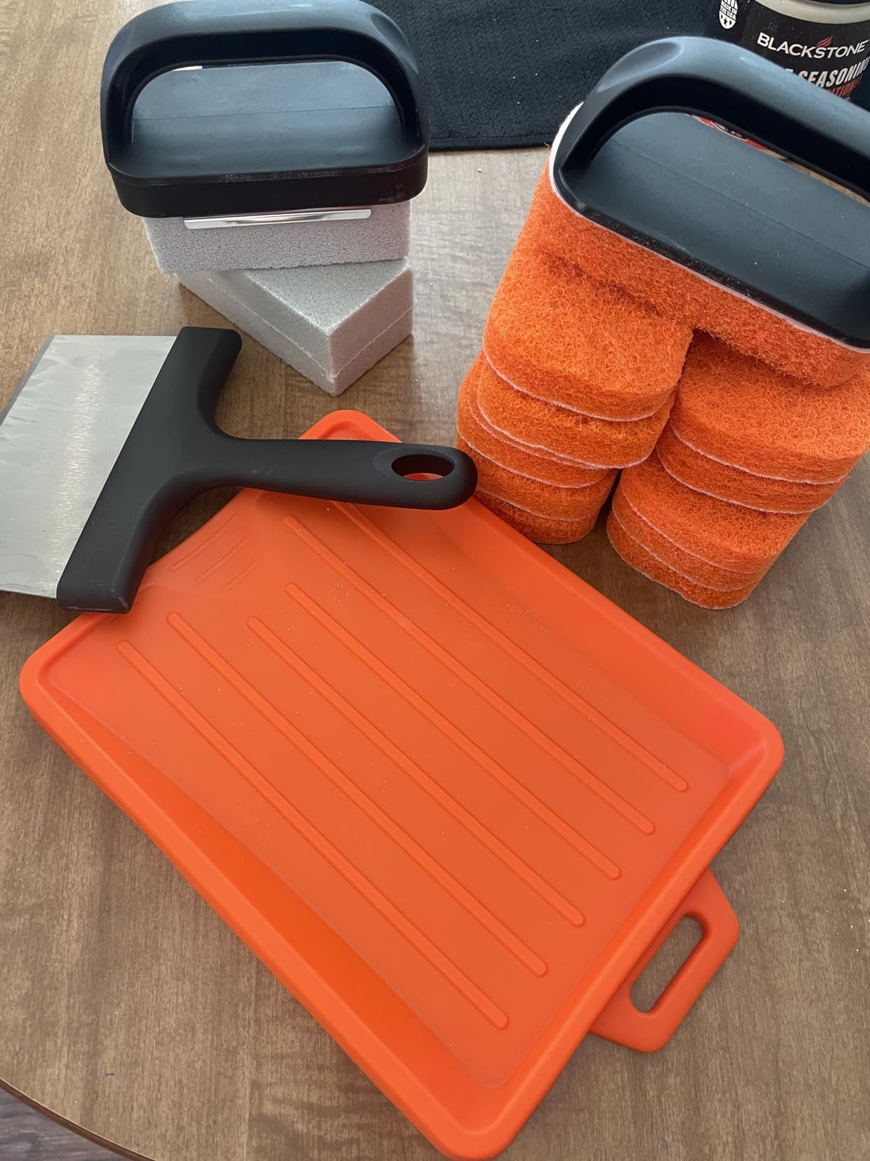 Upgraded Griddle Cleaning Kit for Blackstone 18 Pieces Flat Top Grill Accessories Cleaner Tool Set with Scraper, Heat-Resistant Silicone Spatula Mat with Hanger, Grill Brick, Scouring Pads customer photo 1