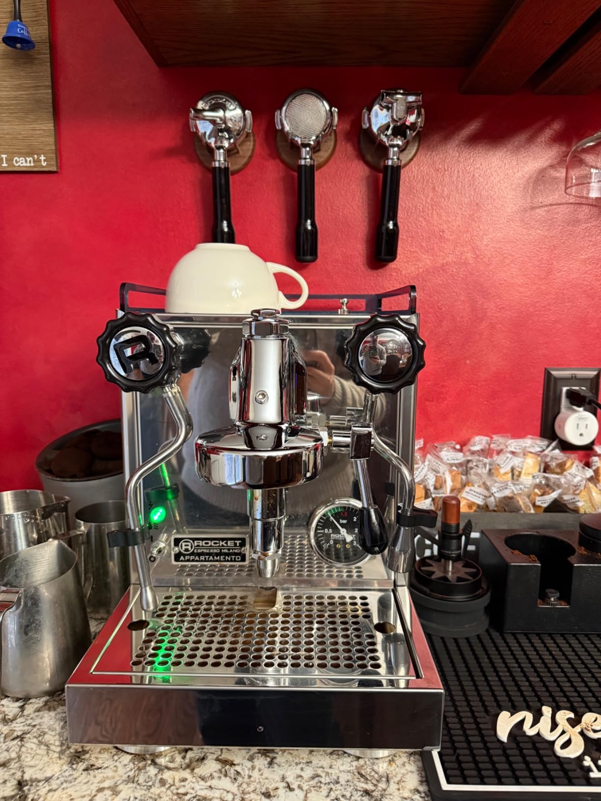 Wall Mounted Portafilter Holder Walnut Wall Rack Espresso Station Organizer Premium Espresso Machine Accessories - Suits 51mm, 54mm & 58mm Portafilters customer photo 2