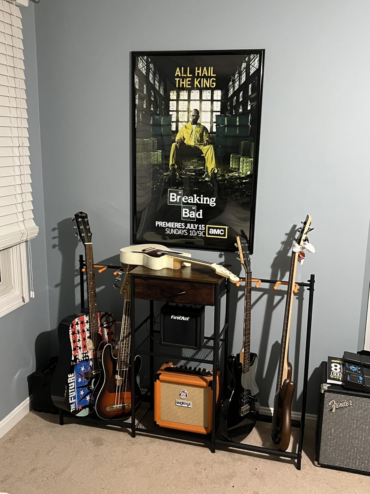 Guitar Stands Floor with 4 Guitar Holders, 3-Tier Guitar Stand Multiple Guitars, Guitar Rack with Amp Stand & Cloth Drawer, Multi Guitar Stand for Music Studio, Guitar Accessories gift for Music Lover customer photo 1