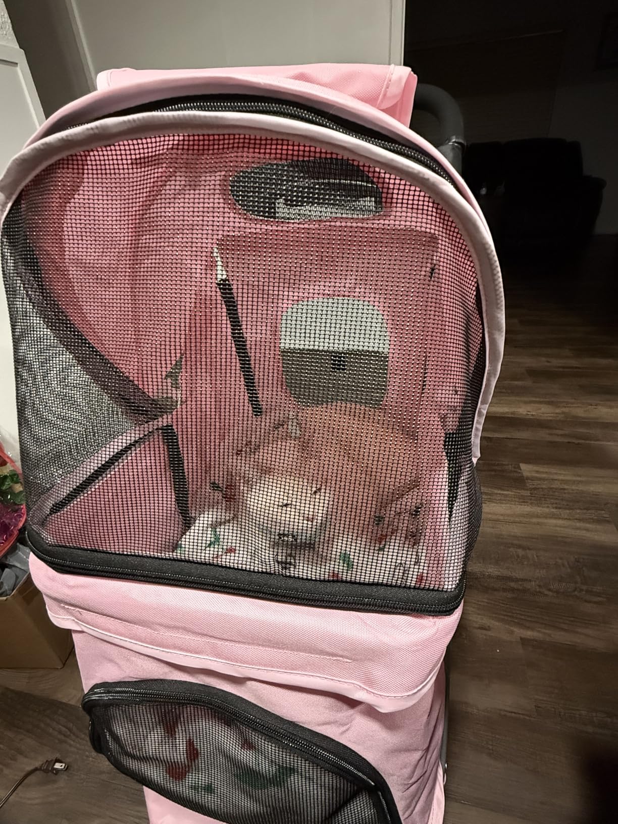 MoNiBloom 3 Wheels Pet Stroller, Foldable Dog Cat Cage Jogger Stroller with Weather Cover for All-Season, Storage Basket and Cup Holder, Breathable and Visible Mesh for Small/Medium Pets, Blue customer photo 1