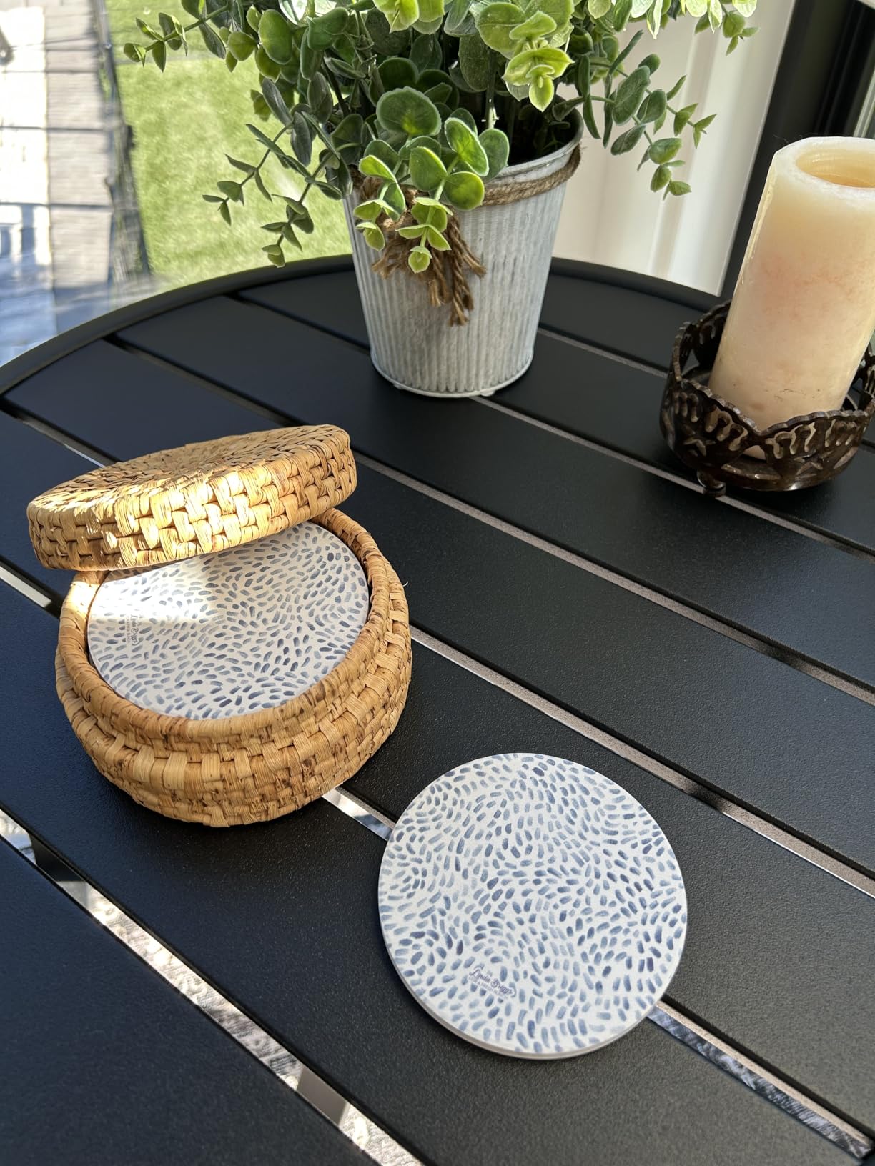 Thirstystone Wine Cellar II 4 Pack Round Absorbent Stone Coasters with Protective Cork Backing Manufactured in the USA Artistic Easily Wipes Clean customer photo 2