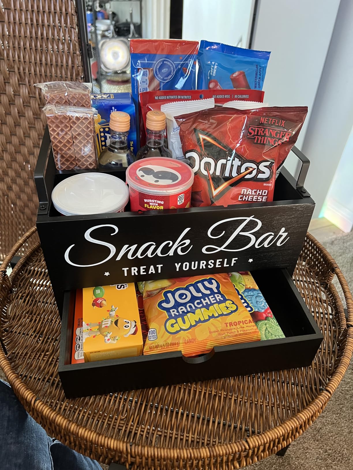 Snack Organizer for Countertop, Wood Pantry Storage Bins with Handles, Snack Bar Organizer for Kitchen, Office, 4 Compartment Food Container Snack Box with Drawer customer photo 1