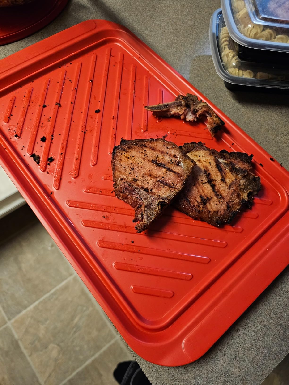 Grilling Prep and Serve Trays, BBQ Platter for Raw and Cooked Food, Melamine Serving Trays for Food, Set of 2, Black and Red, Napkin and Cleaning Clothes Included customer photo 1