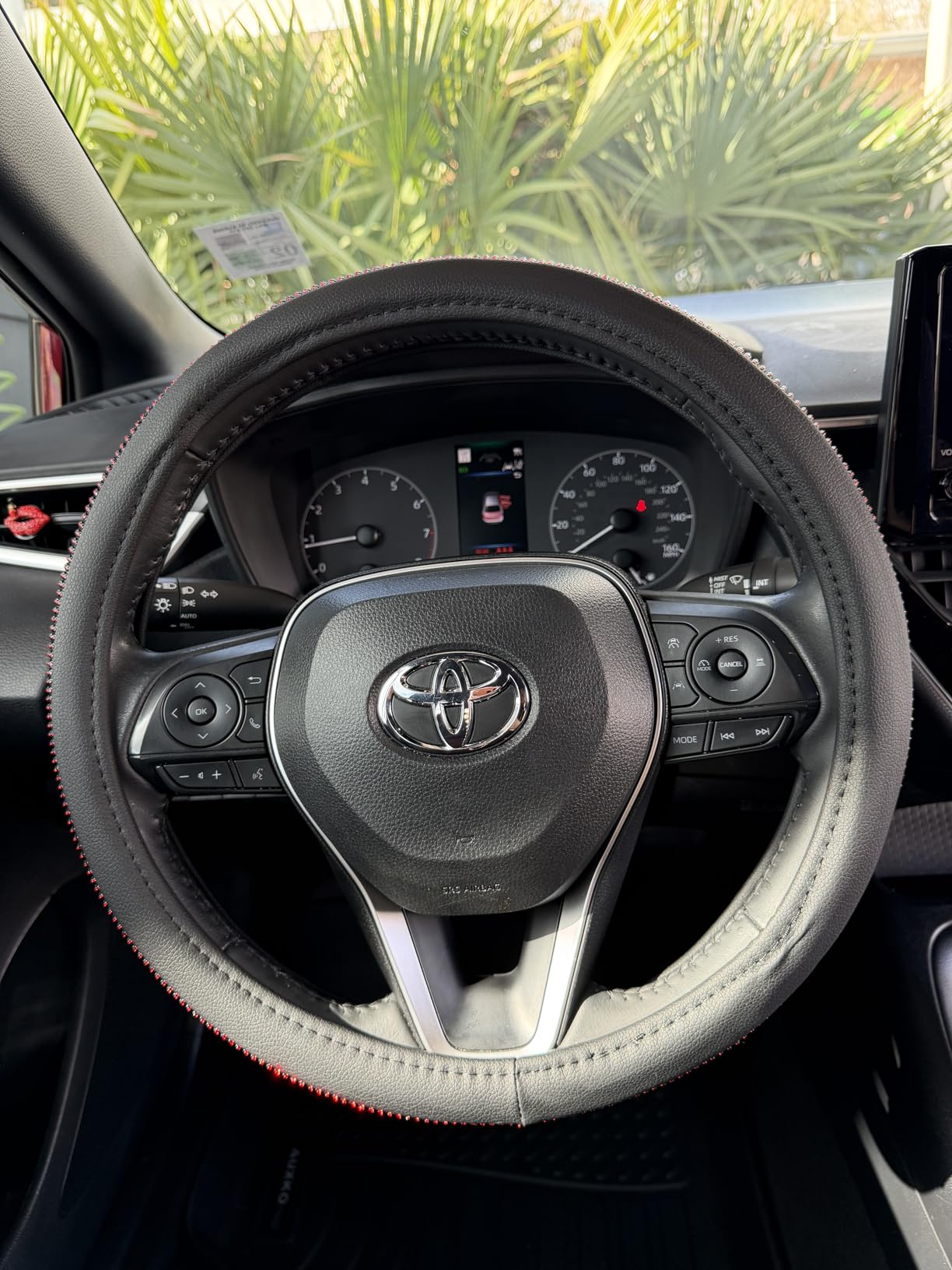 CAR PASS Bling Diamond Leather Steering Wheel Cover, With Sparkly Crystal Glitter Rhinestones Universal Fit 14