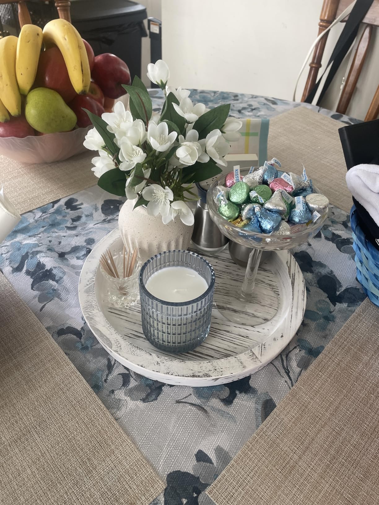 Hanobe Candle Plate Holder Tray: Round Wood Decorative Candle Plate - Rustic Farmhouse Coffee Table Decor - Tealight Pillar Trays for Home Decor (Distressed) customer photo 1