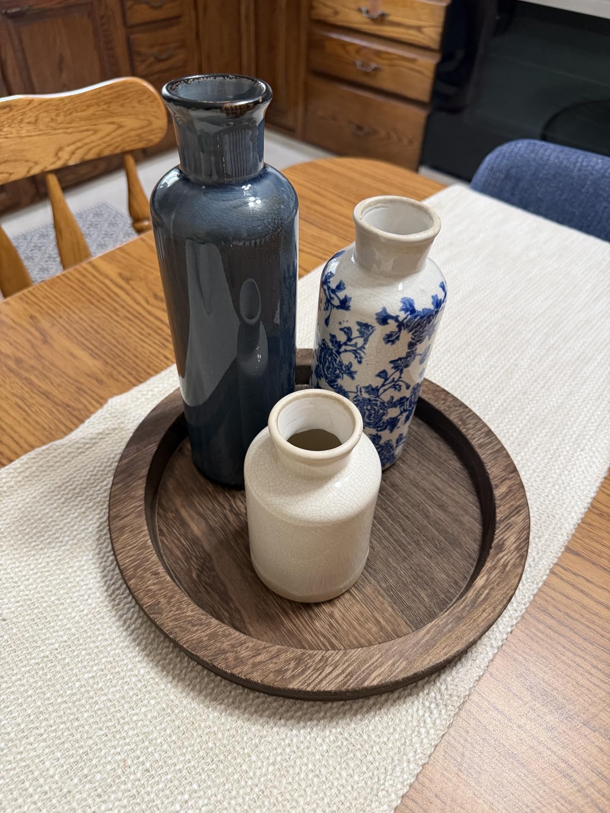 Hanobe Candle Plate Holder Tray: Round Wood Decorative Candle Plate - Rustic Farmhouse Coffee Table Decor - Tealight Pillar Trays for Home Decor (Distressed) customer photo 2