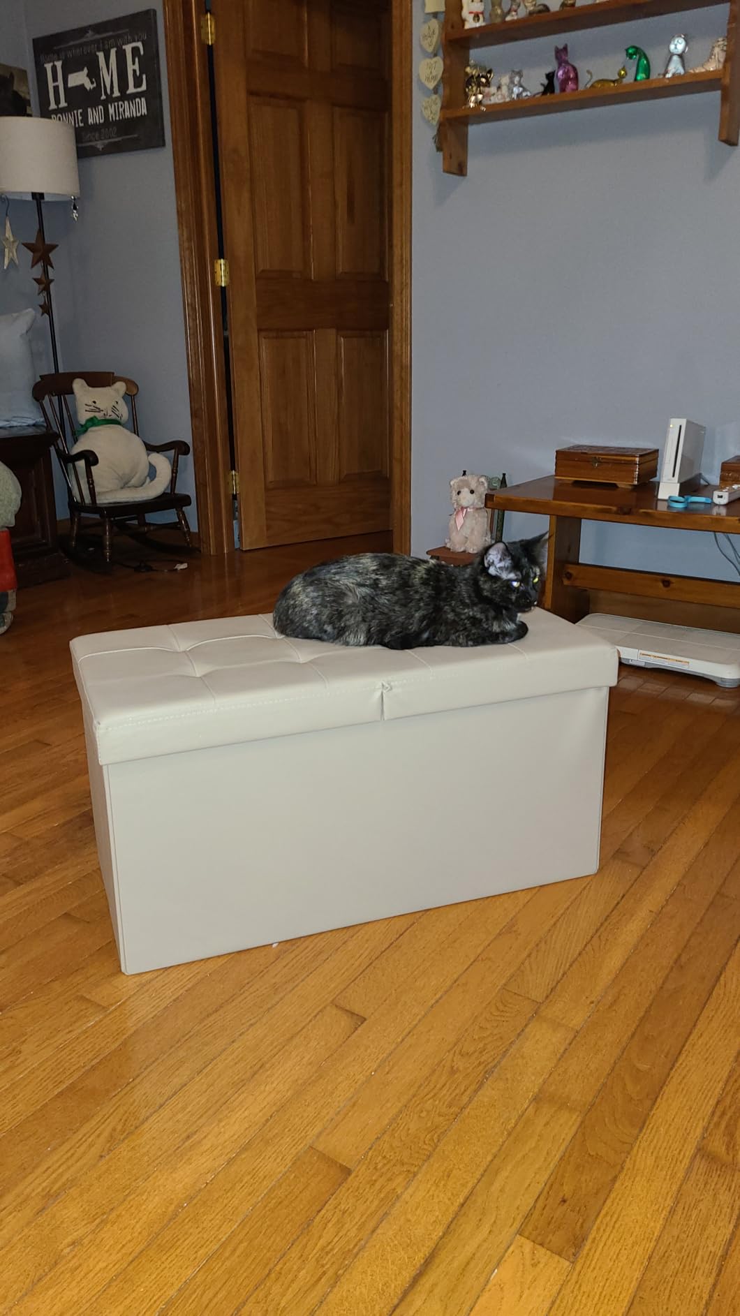SONGMICS MAZIE Collection - 43 Inches Storage Ottoman Bench with Flipping Lid, Storage Chest with Iron Frame Support, Load 660 lb, for Living Room, Bedroom, Synthetic Leather, Coffee Brown ULSF075K01 customer photo 1