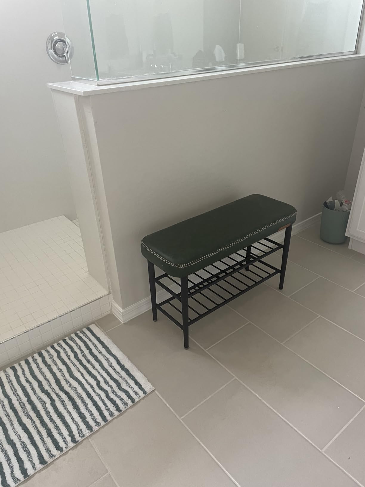 VASAGLE EKHO Collection - Shoe Rack Bench, Storage Bench for Entryway, Synthetic Leather with Stitching, Mid-Century Modern, Caramel Brown customer photo 1