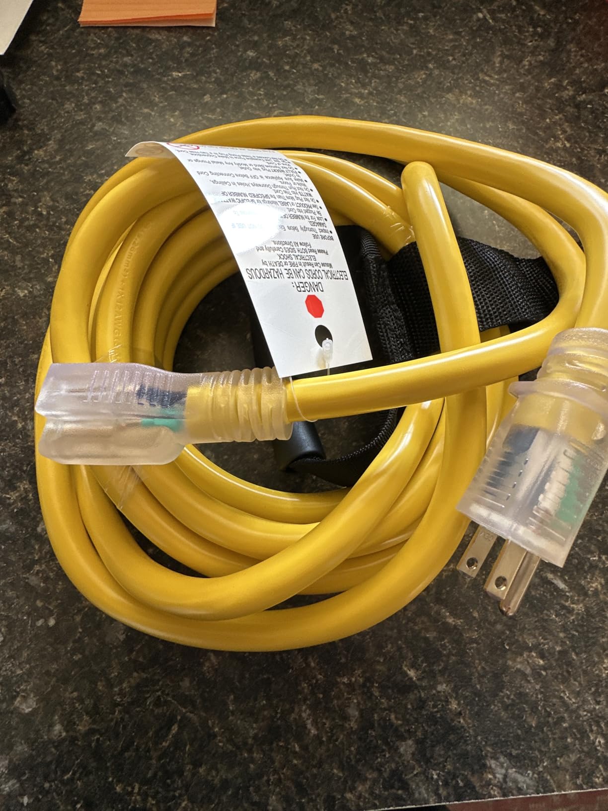 POWGRN 50 Ft 10AWG Outdoor Extension Cord Waterproof Heavy Duty 10 Gauge 3 Prong, Flexible Cold-Resistant Long Power Cord Outside with Lighted Indicator End, 15Amp 1875W SJTW Yellow ETL Listed customer photo 1