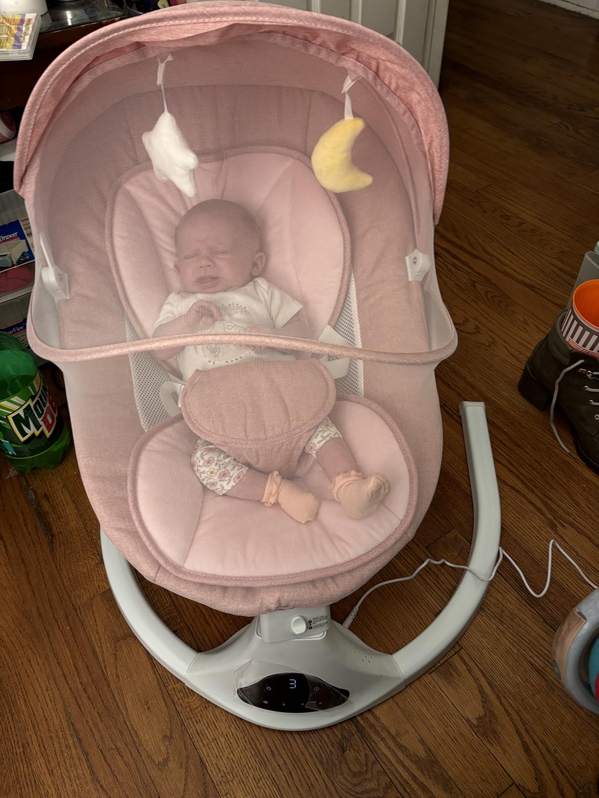 Electric Baby Swing with Remote Control - 5 Natural Motion Speeds, Detachable Seat Pad | Portable Infant Swing for Indoor/Outdoor Use (0-12M, 20lbs) (Pink) customer photo 1