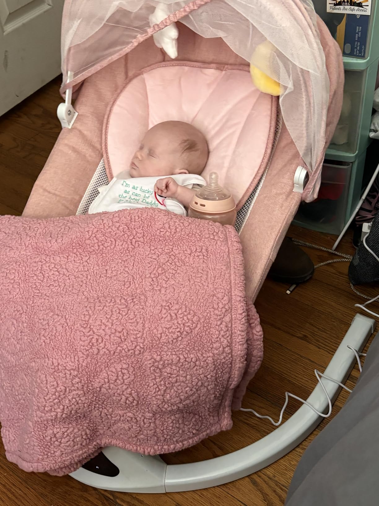 Electric Baby Swing with Remote Control - 5 Natural Motion Speeds, Detachable Seat Pad | Portable Infant Swing for Indoor/Outdoor Use (0-12M, 20lbs) (Pink) customer photo 2