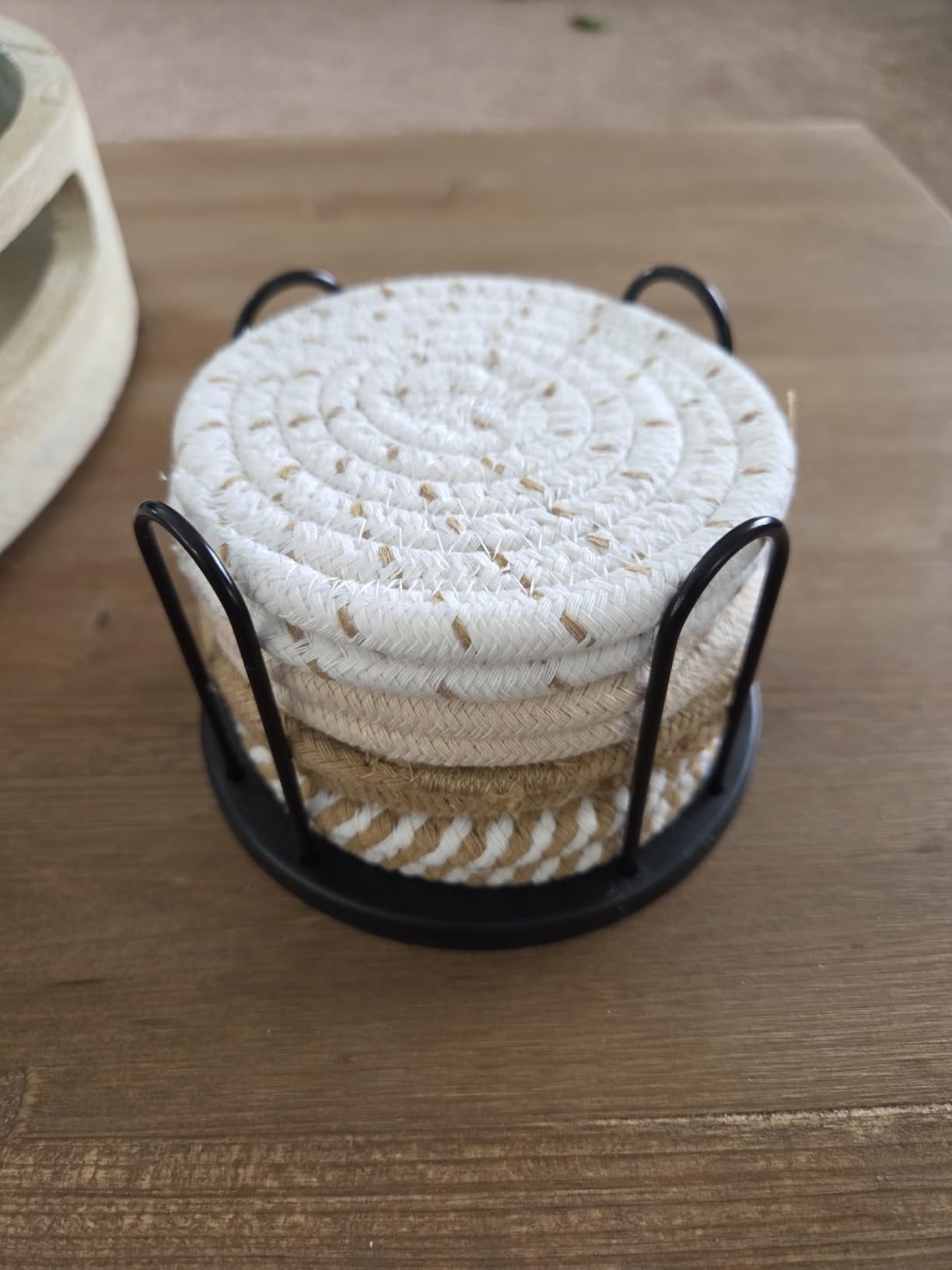 Coasters Set of 8 for Drinks, Beer, Coffee, Cotton Woven 4 Colors Absorbent Coaster with Holder, Boho Coasters for Home Decor Tabletop Protection Suitable for Kinds of Cups, Coffee customer photo 1