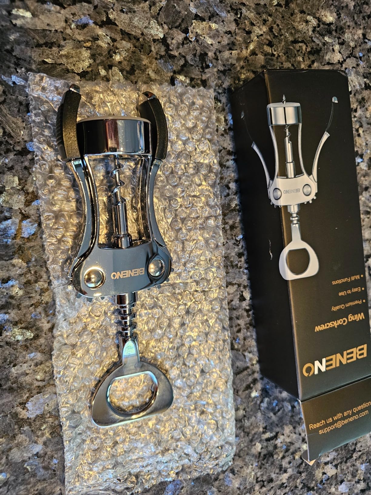 Beneno Multifunctional Wine Bottle Opener Gift Set - Wing Corkscrew, Foil Cutter, Vacuum Stopper & Aerator Pourer, Perfect for Wine Lovers Man Woman, Purple Set customer photo 1