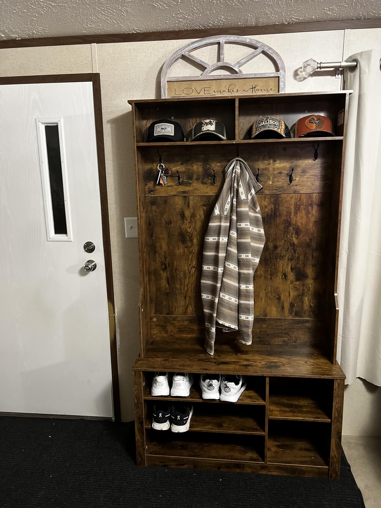 Aiho Entryway Hall Tree with Bench and Storage, 3-in-1 Hall Tree with Coat Rack, Adjustable Shoe Bench, 2-Tier top Storage, for Hallway, Entryway, Bedroom, Rustic Brown customer photo 1