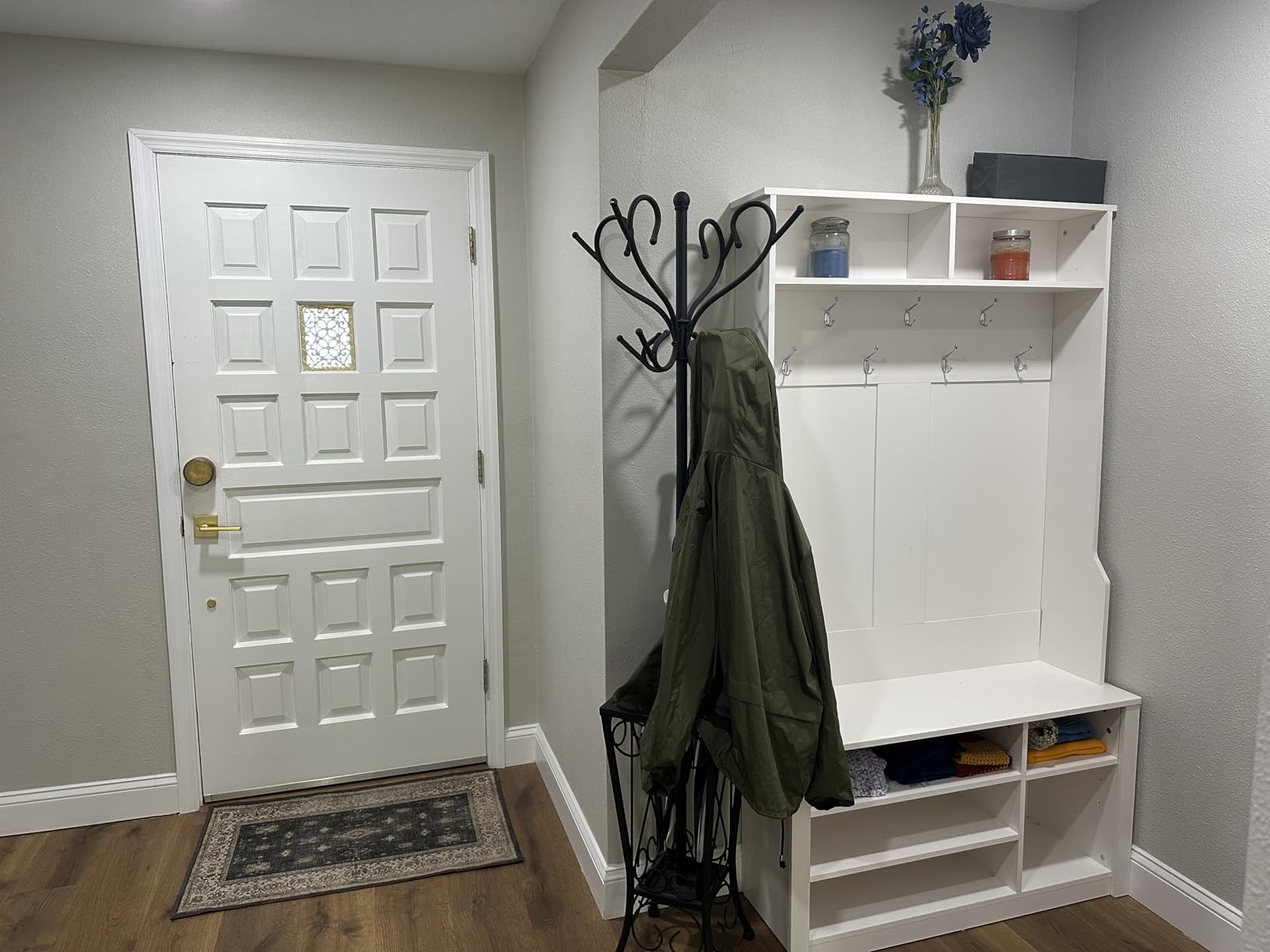 Aiho Entryway Hall Tree with Bench and Storage, 3-in-1 Hall Tree with Coat Rack, Adjustable Shoe Bench, 2-Tier top Storage, for Hallway, Entryway, Bedroom, Rustic Brown customer photo 2