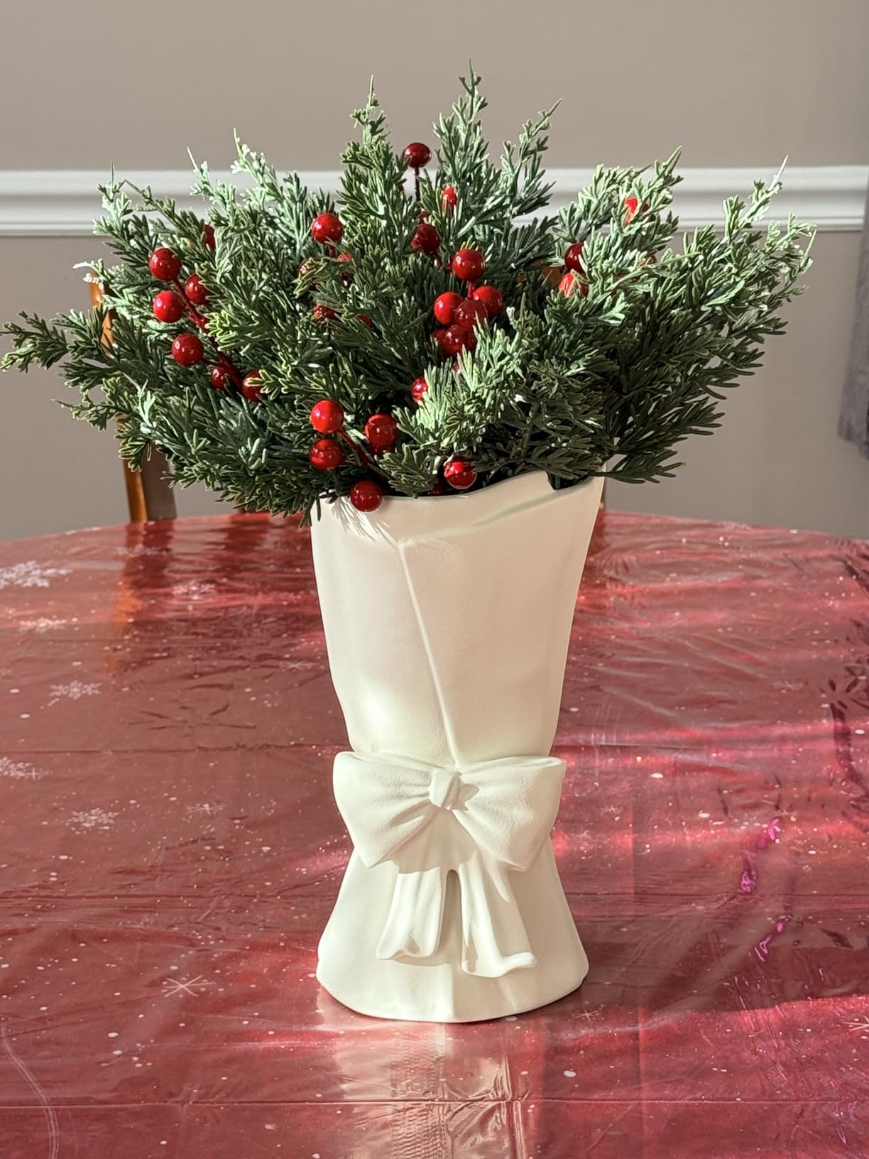 Relexome White Ceramic Bow Vase Unique Cute Decorative Bouquet Flower Vases 9.64 in Mother's Day Spring Decor Vase customer photo 1