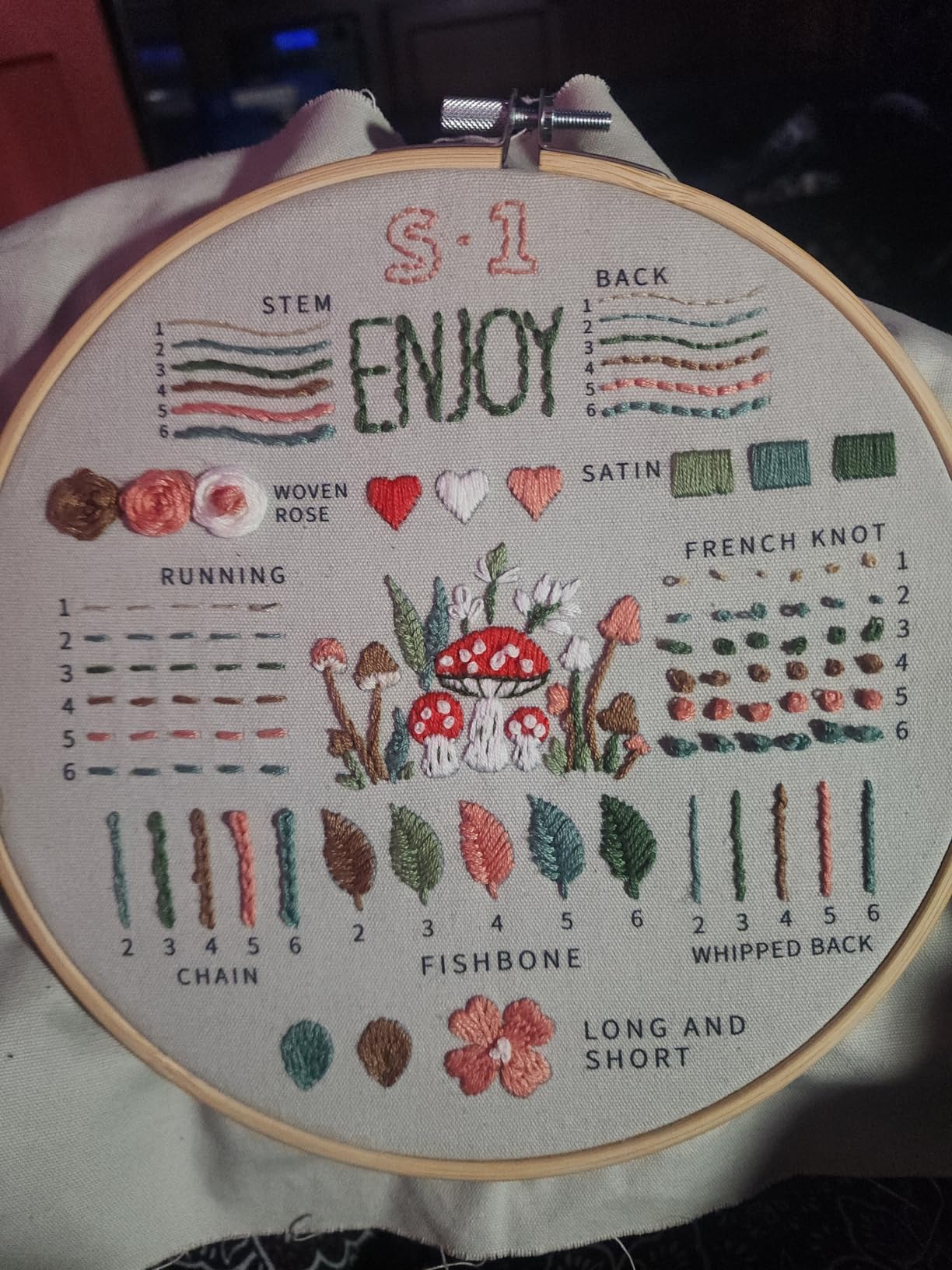 ETSPIL Embroidery Kit for Beginners, 4 Floral Patterns, Learn 33 Stitches, Pre-Printed Fabric, 7.8-Inch Hoop, Colored Threads and Needles, Easy Video Guide, DIY Hand Sewing Gift customer photo 1