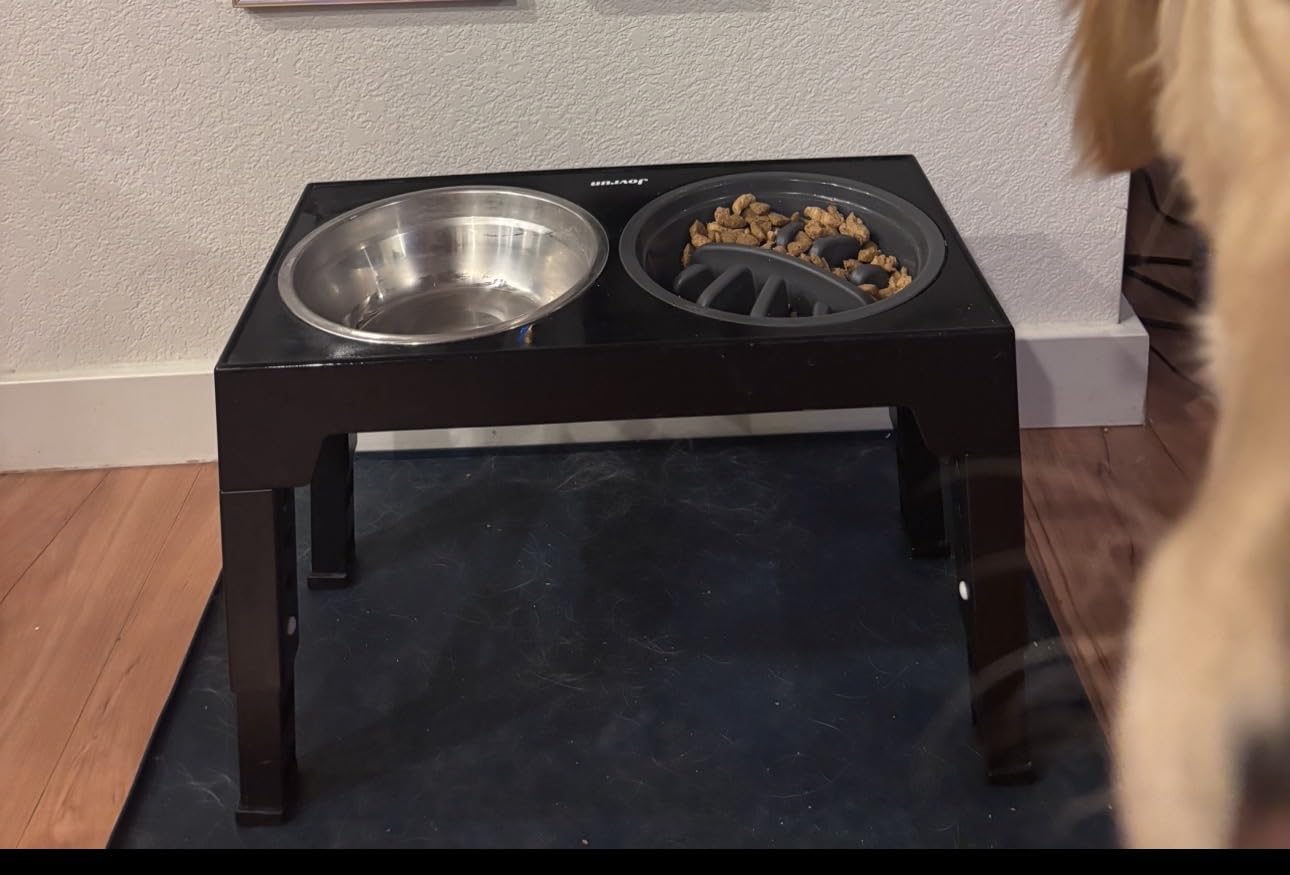 Jovrun Elevated Dog Bowls for Medium Large Size Dogs, Non-Slip Dog Feeder with 1*Stainless Steel Dishes & 1*Slow Feeder Bowl, 5 Heights Adjustable Raised Bowls to 3.15