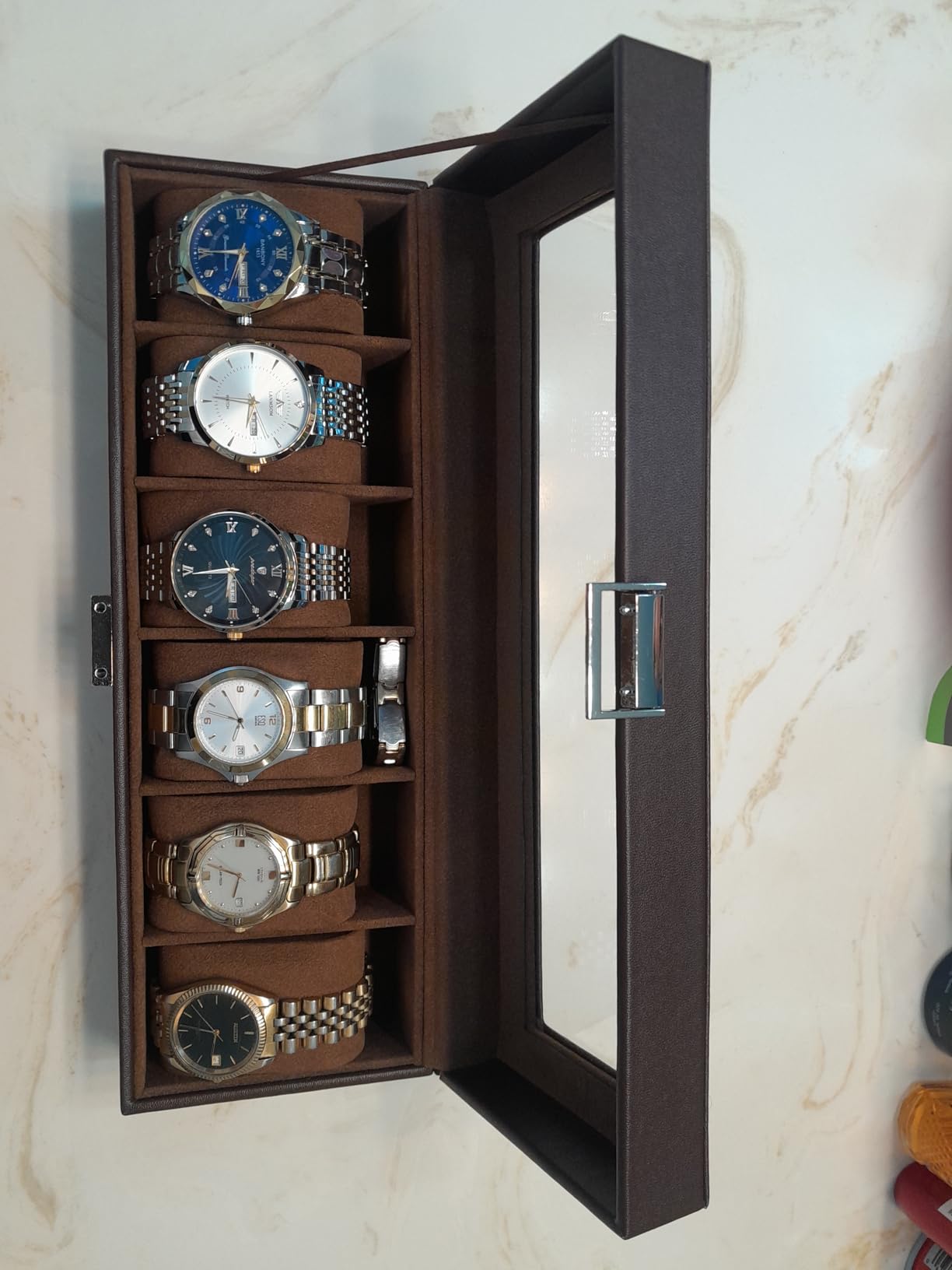 ProCase Watch Box, 6 Slot Mens Watch Case, Watch Storage Holder Organizer, Watch Display Case with Glass Lid, Anniversary Birthday Valentine Gifts for Men Women -6 Slot, Espresso customer photo 1
