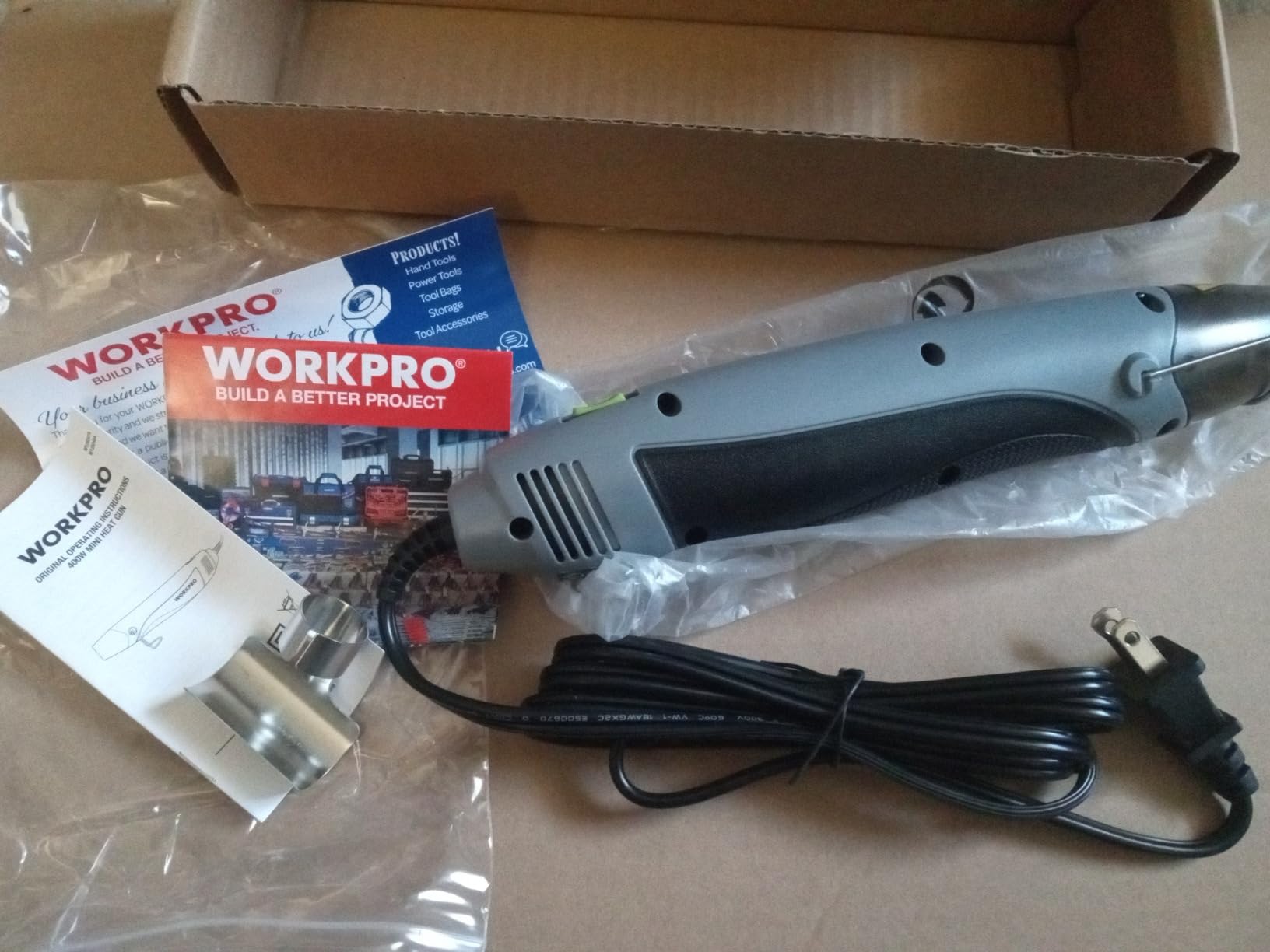 WORKPRO Heat Gun, 400W Mini Hot Air Gun with Reflector Nozzle, 2 Temp Settings 482℉(250℃)/842℉(450℃) and 5.9ft Long Cable Overload Protection for Craft Embossing, Shrink Wrapping PVC, Drying Paint customer photo 2