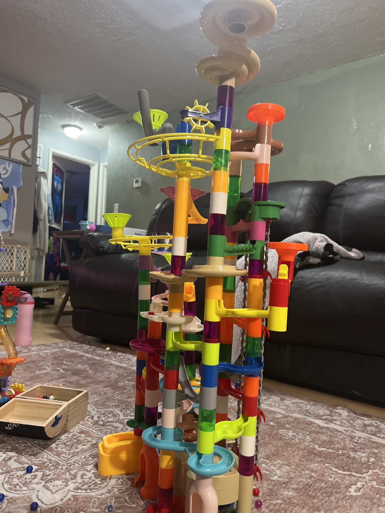 JOYIN 236Pcs Glowing Marble Run with Motorized Elevator- Construction Building Blocks Toys with 30 Glow in The Dark Plastic Marbles, STEM Toy for Boys and Girls, Birthday Gift, Easter Basket Stuffers customer photo 2