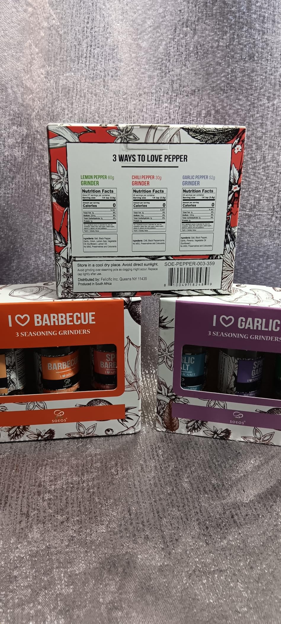 Soeos Spice Seasoning Set of 3, 4.98 oz(142 g), with Integrated Grinders, Salt and Pepper Grinder Set, Spicy Garlic, Garlic & Herbs, BBQ Seasoning Gift Set customer photo 2