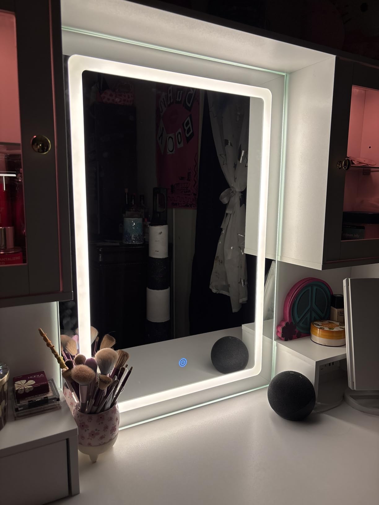 White Makeup Vanity Desk with Mirror and Lights, Large Vanity Table Set with Charging Station, Dressing Table with RGB Cabinets, Makeup Vanity Mirror with Light Desk and Drawers, 3 LED Light Modes customer photo 1