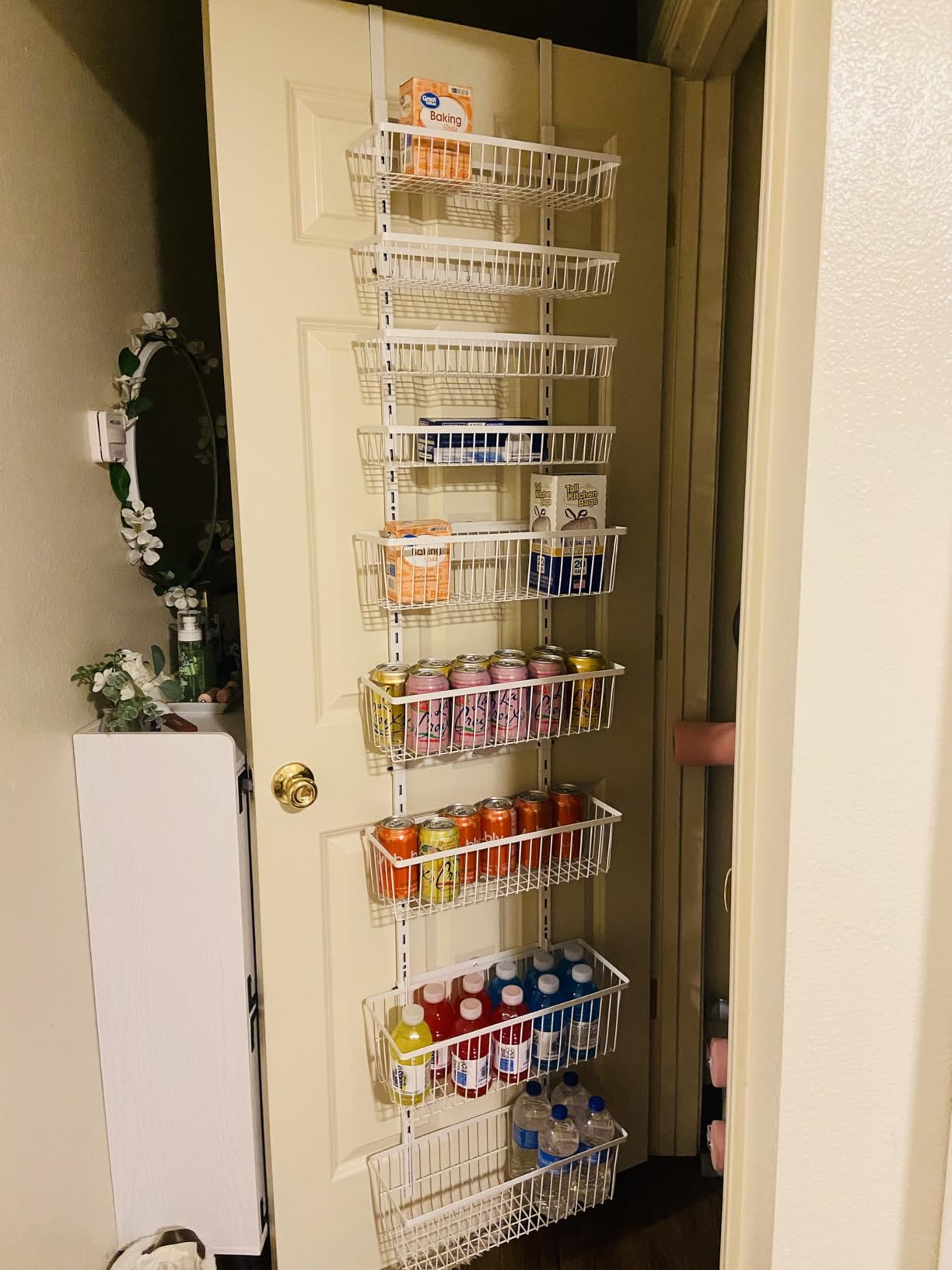 White 9-Tier Over The Door Pantry Organizer, Pantry Organization and Storage, Deep Baskets Hanging Heavy-Duty Metal, Wall Spice Rack Seasoning Shelves for Home & Kitchen, Laundry Room Bathroom customer photo 2