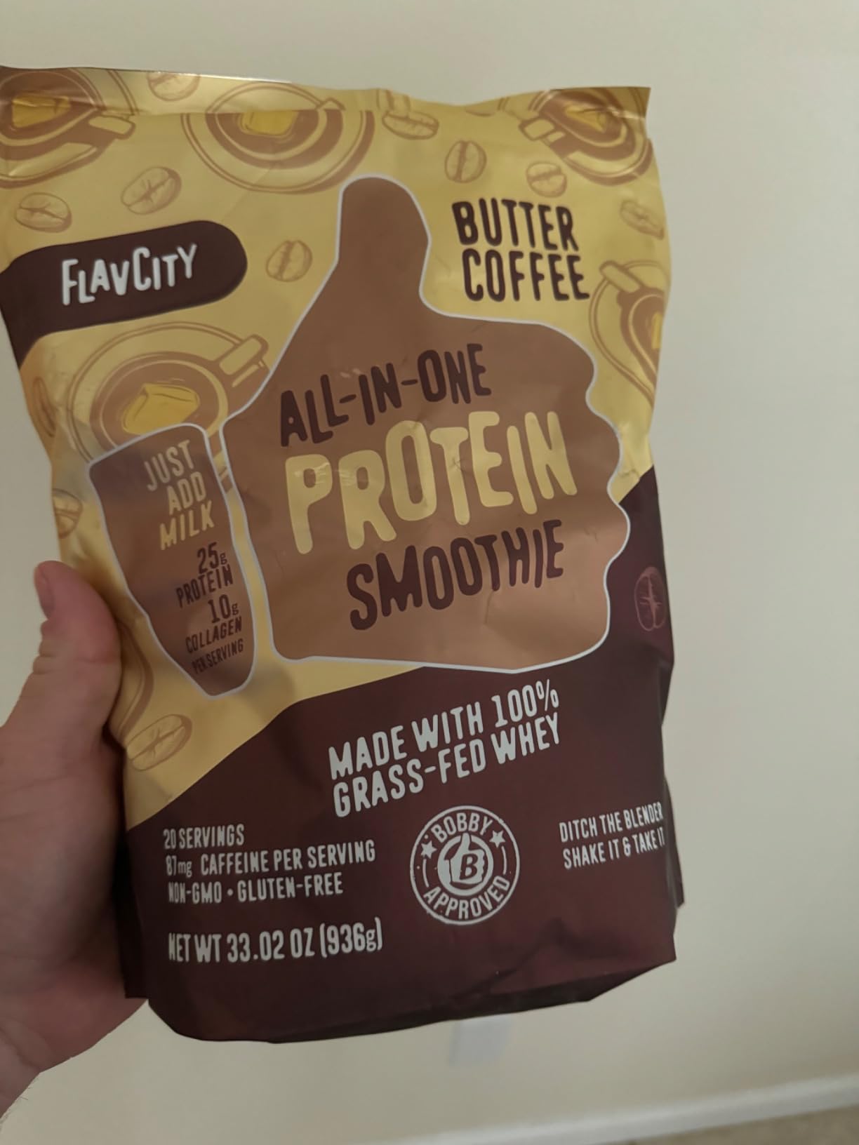 FlavCity All in One Protein Shake Powder, Butter Coffee - 55mg Caffeine + Collagen Peptides, Reishi & Cordyceps - Focus, Skin, Hair & Joint Support - 100% Grass Fed Whey, 20 Servings customer photo 1