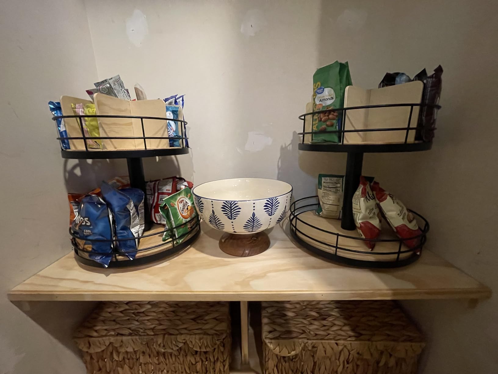 Snack Organizer - Versatile Snack Storage 2 Tier Lazy Susan with Convenient Grab-and-Go Design, Wood and Metal Snack Holder for Home, Office, Breakroom customer photo 2