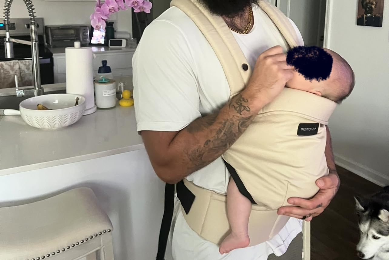 Momcozy Baby Carrier - Ergonomic, Cozy and Lightweight Carrier for 7-45lbs, Enhanced Lumbar Support, Purehug for Infant to Toddler, Khaki customer photo 2