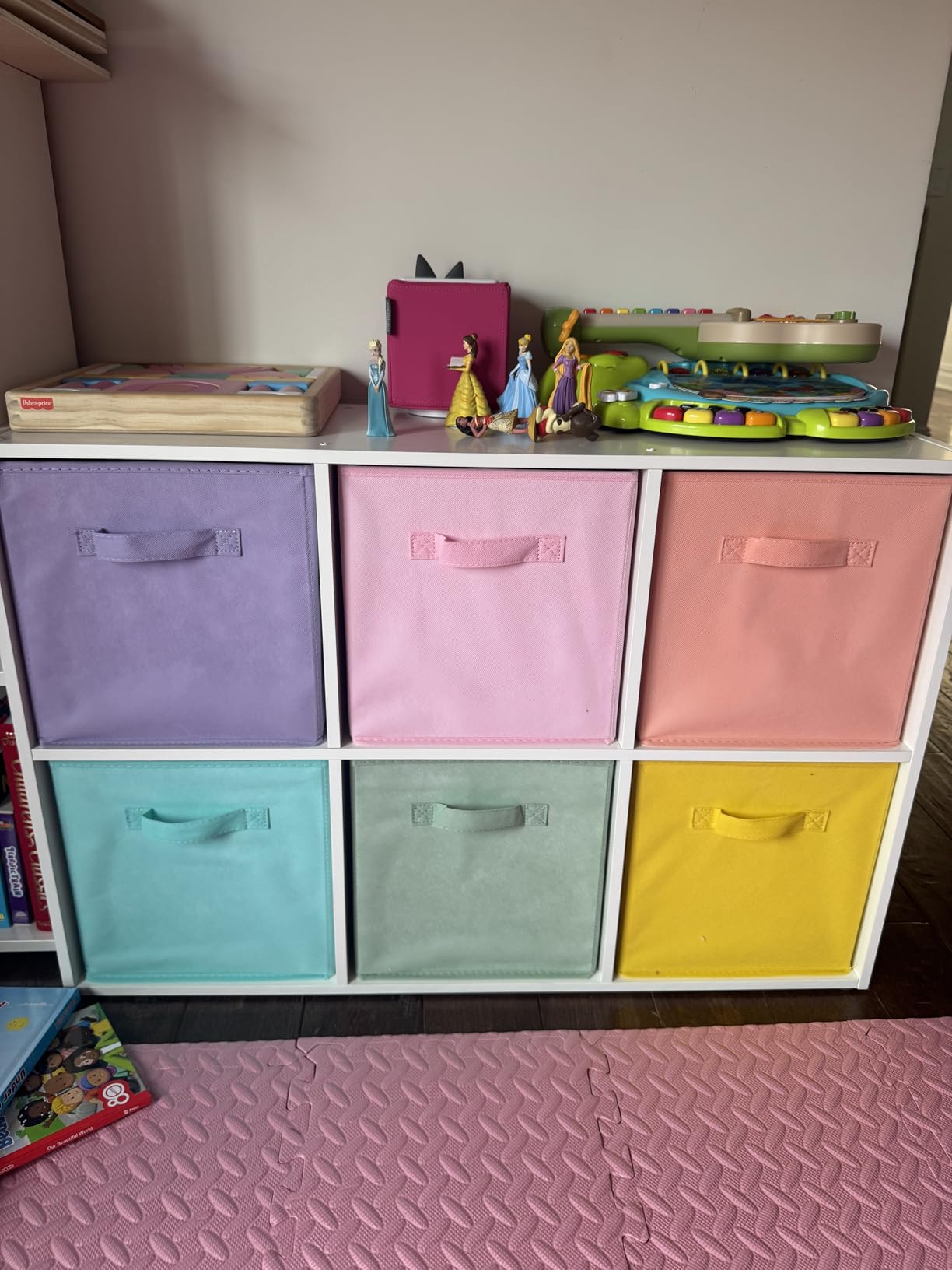 8 Cube Organizer Bookcase - Fabric Storage Bins Container, Open Shelf Simple Compartments Bookshelf, Oak customer photo 2
