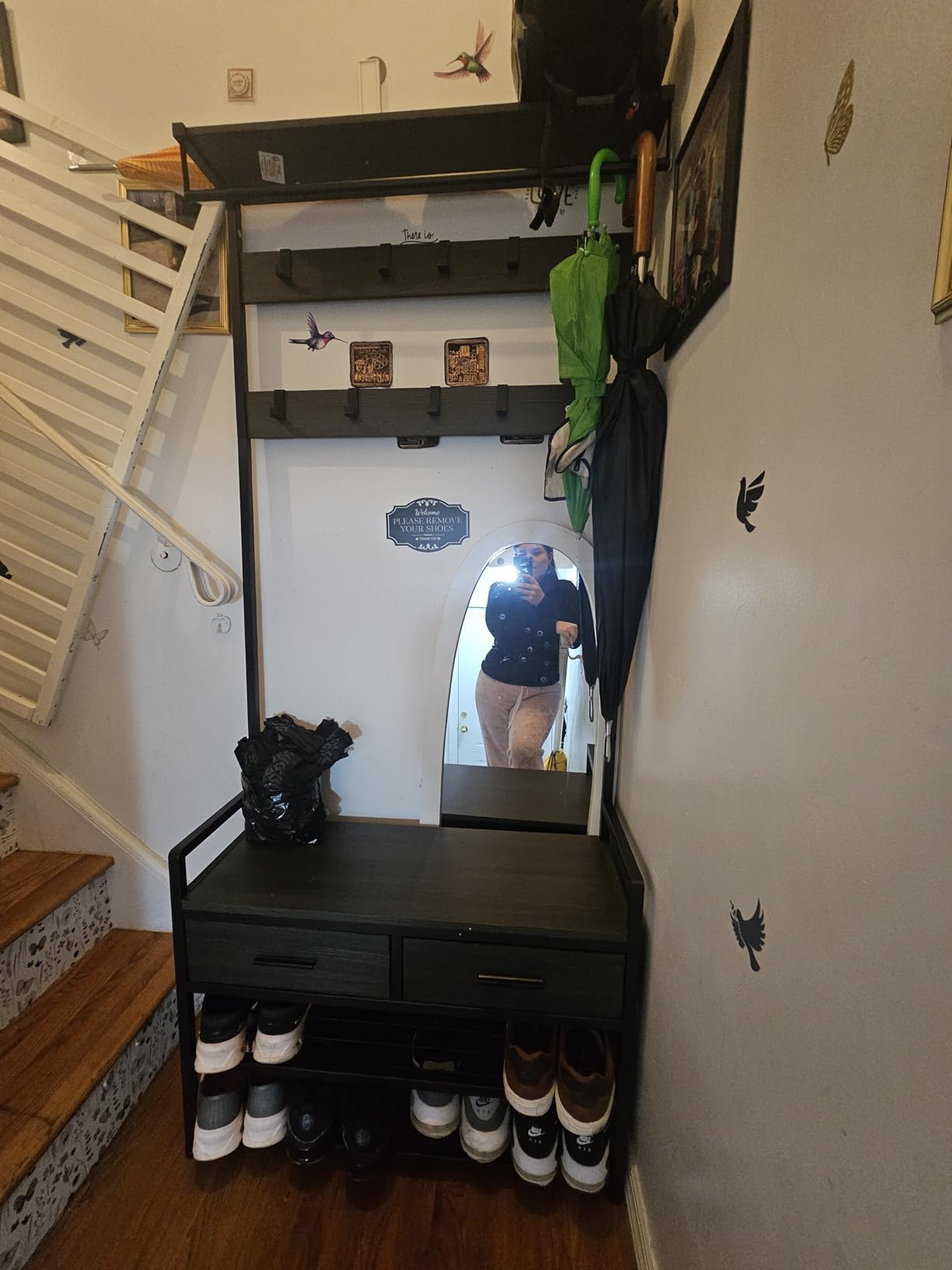 VASAGLE Hall Tree with Bench and Shoe Storage, Entryway Coat Rack with 2 Fabric Drawers and 10 Hooks, Vintage Brown customer photo 2