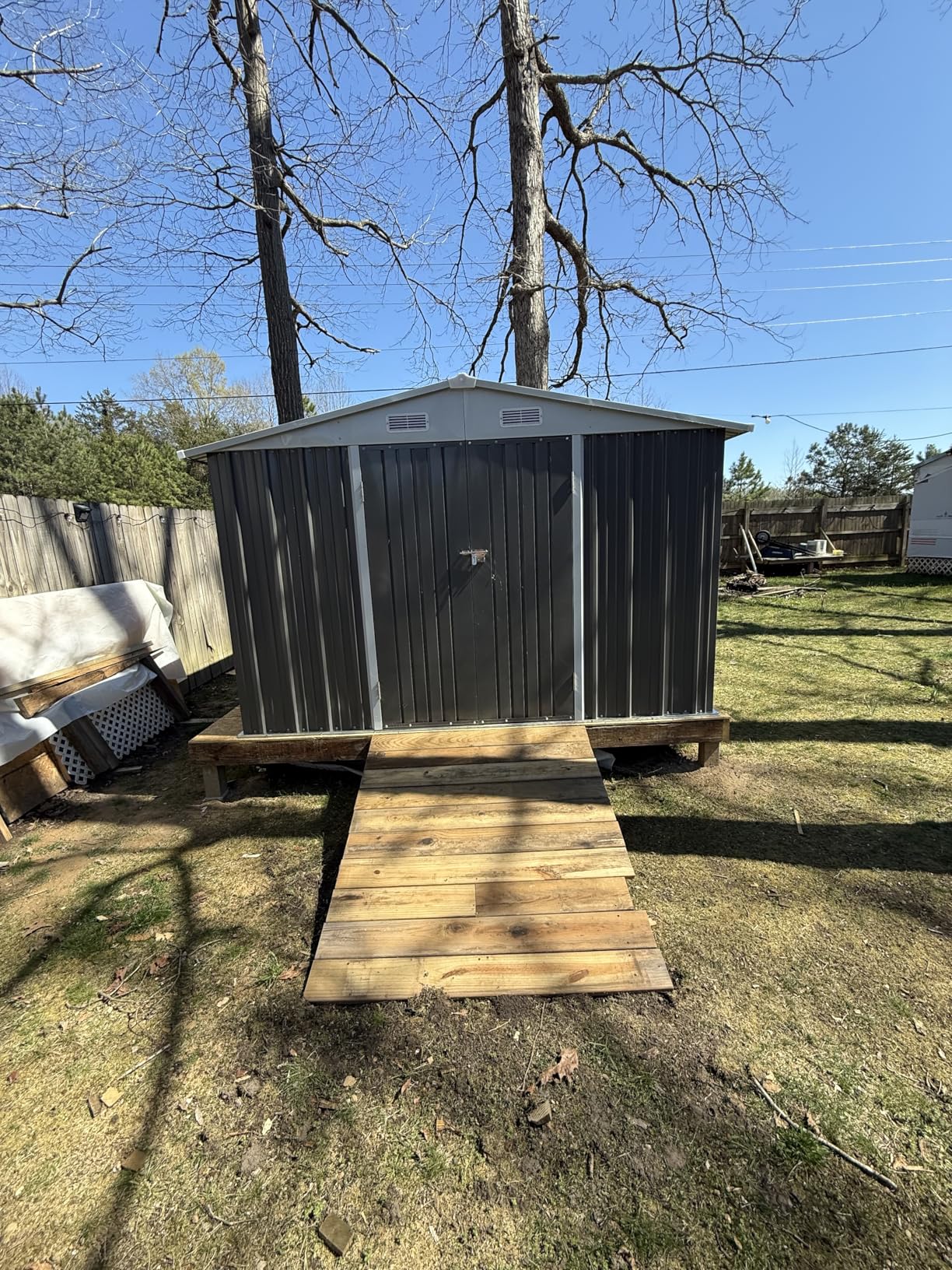 Devoko 10 x 10 FT Outdoor Storage Shed, Metal Garden Sheds & Outdoor Storage Clearance, Large Tool Shed Outdoor with Single Lockable Door for Patio Lawn Backyard (Brown) customer photo 2