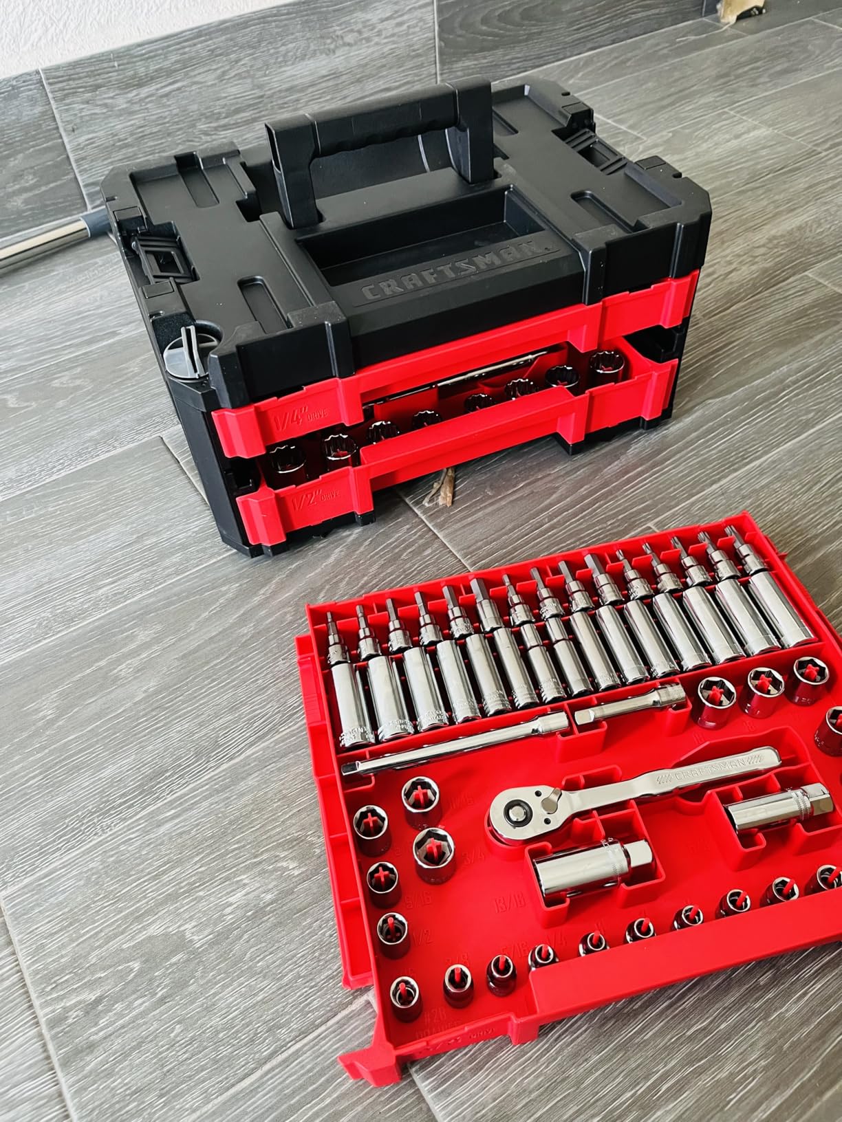 CRAFTSMAN 230 Pcs Mechanics Tool Set, Socket Wrench Set, Car Tool Kit with VERSASTACK Toolbox, SAE and Metric,1/4 in, 3/8 in, and 1/2 Drive, Short and Long Arm Hex Keys (CMMT45306) customer photo 2