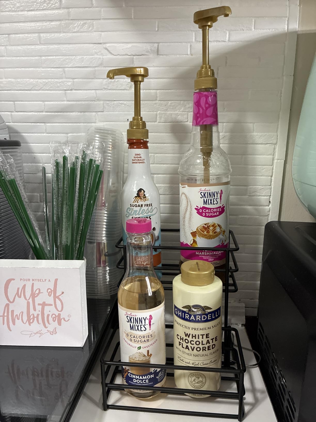 Coffee Syrup Rack (4 Bottle Capacity),Coffee Syrup Organizer for Coffee Bar,Kitchen.Small Wine Rack for Bar,Family,Storage for Syrup, Wine, Dressing customer photo 1