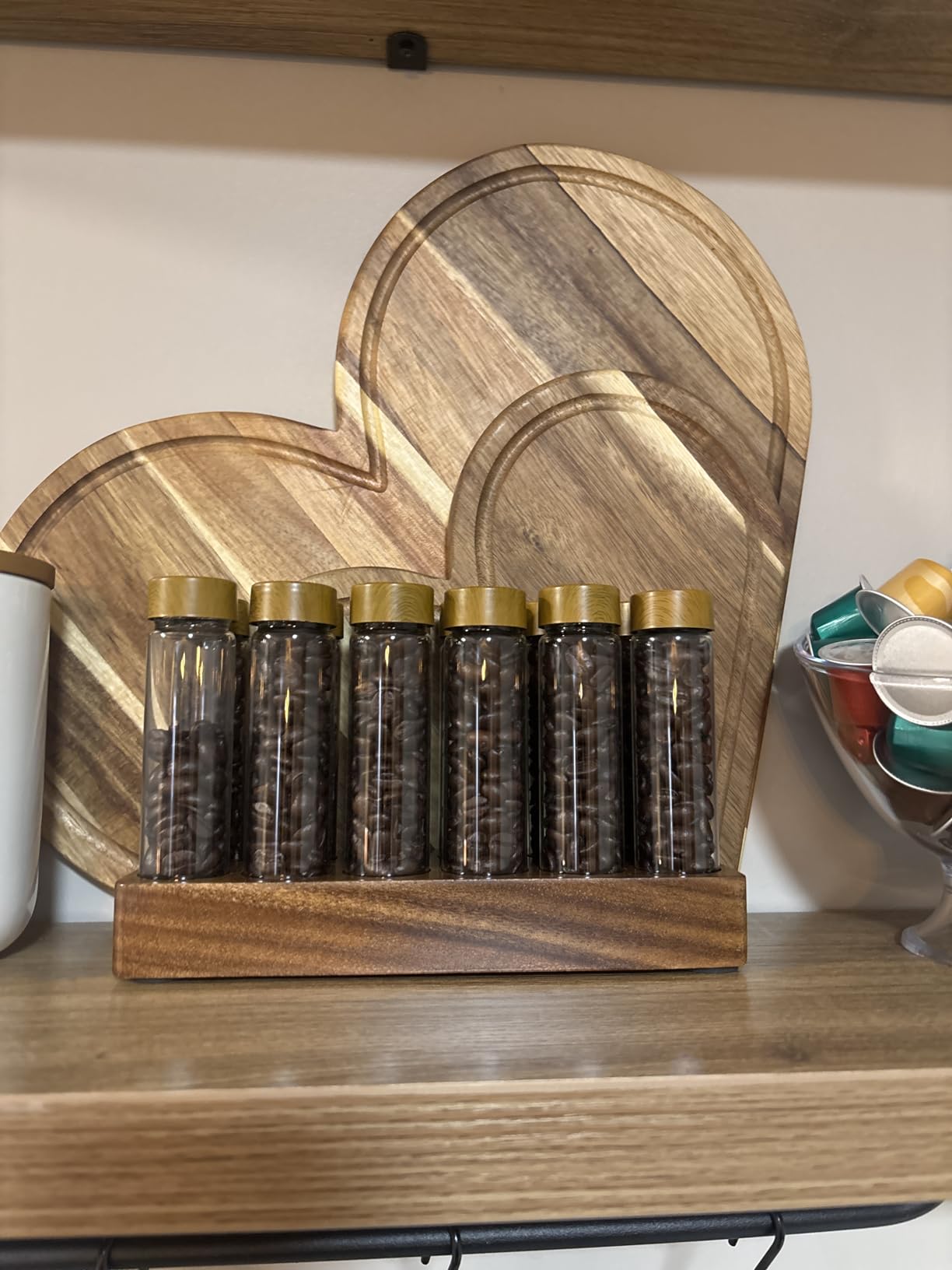 Coffee Bean Storage, Coffee Storage Container with Walnut Solid Wood Base, Coffee Bean Container, 12 Tubes Single Dose with Wooden Holder customer photo 1