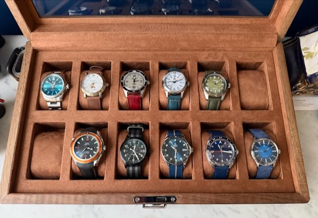 ROTHWELL Luxury Watch Box for 12 Watches - PU Leather Watch Box with Real Glass Lid - Slide out Accessory Drawer with Multiple Compartments (Carbon) customer photo 1