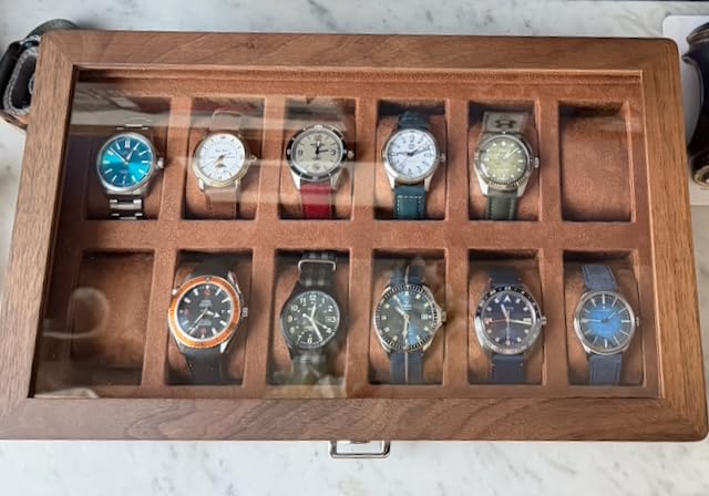 ROTHWELL Luxury Watch Box for 12 Watches - PU Leather Watch Box with Real Glass Lid - Slide out Accessory Drawer with Multiple Compartments (Carbon) customer photo 2