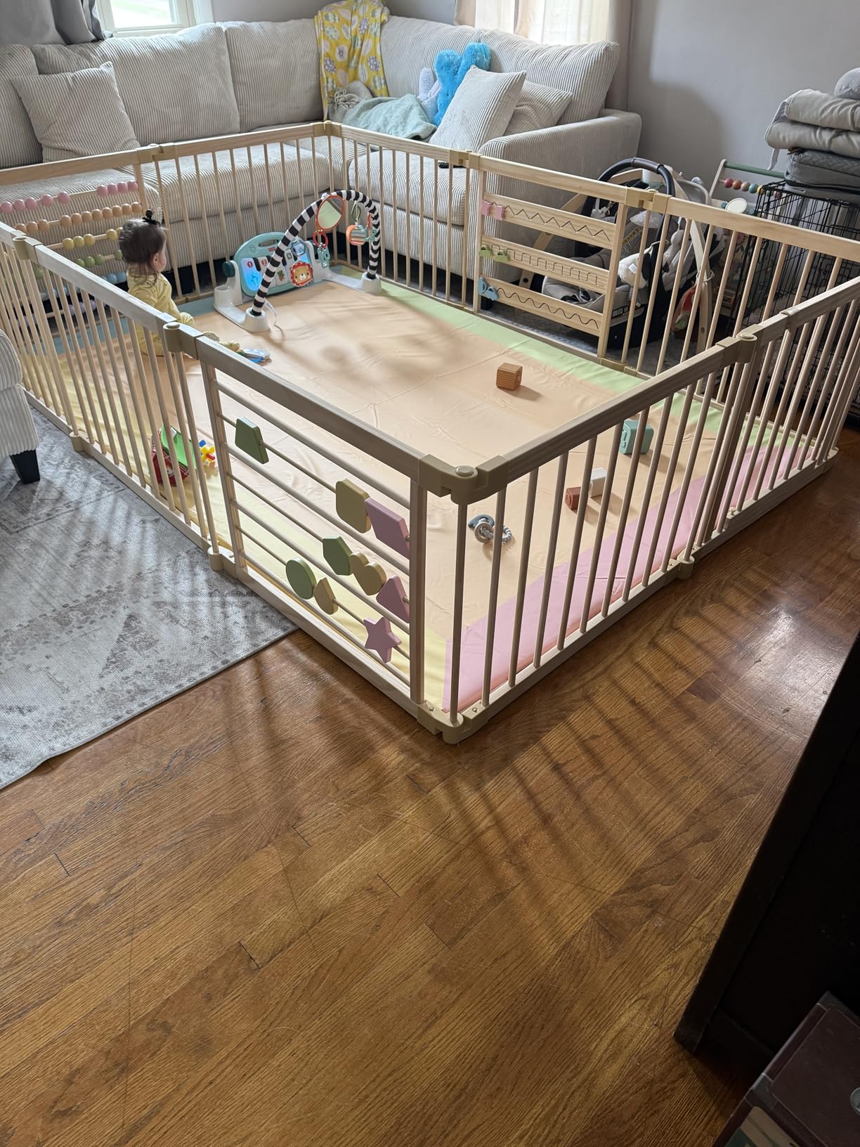 ZETY Natural Wood Baby Playpen - 8 or 10 Panel Foldable Play Yard with Door Panel and Built-in Toys, CPC Certified & SGS Tested customer photo 2