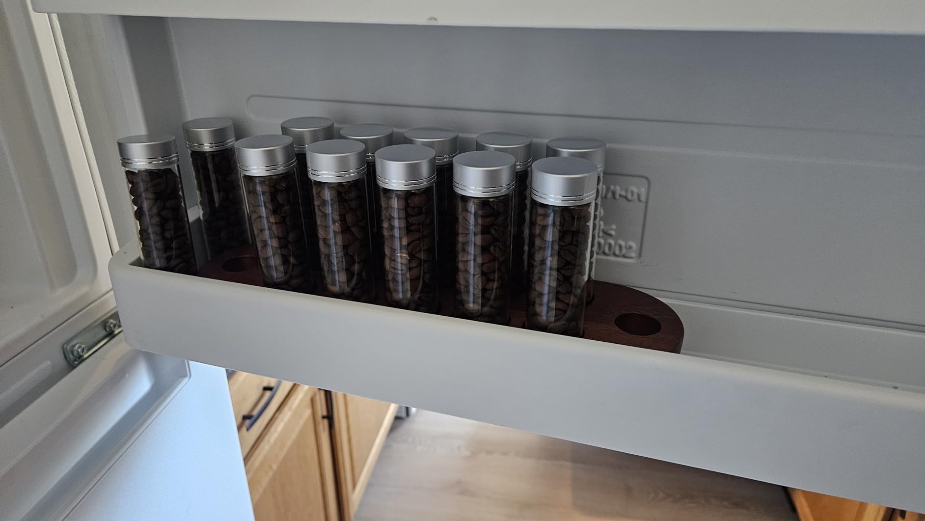 Coffee Bean Container, Single Dose Coffee Bean Storage, 10PCS Coffee bean cellar container with wooden stand and funnel coffee spoon customer photo 1