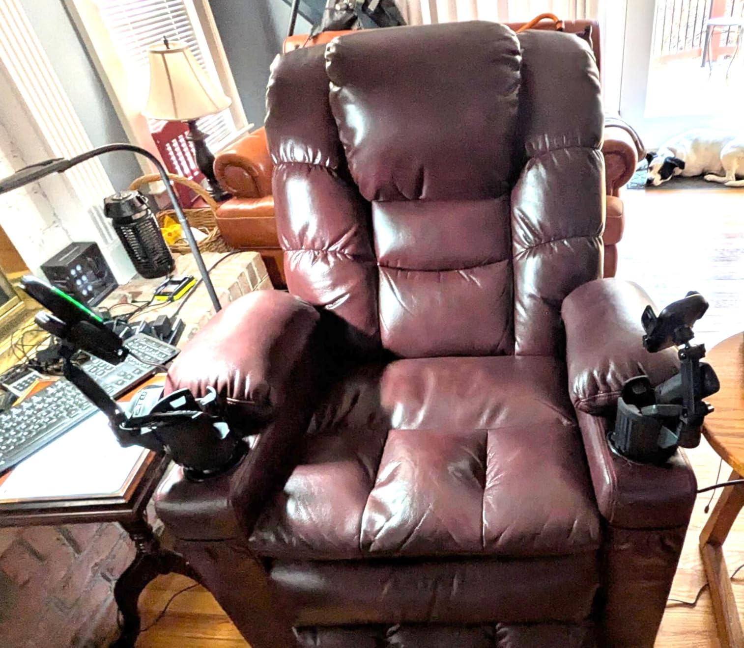 MCombo Triple Motor Lay Flat Power Lift Recliner Chair for Tall Elderly, Infinite Position, Massage, Dual Heating, Adjustable Headrest, Faux Leather 7634 (Dark Brown, Large) customer photo 1