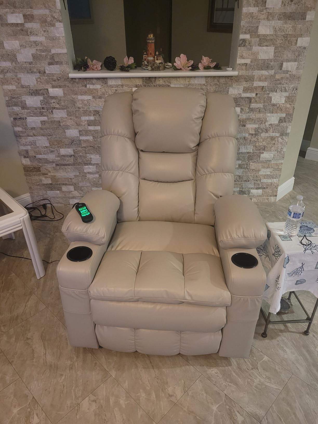 MCombo Triple Motor Lay Flat Power Lift Recliner Chair for Tall Elderly, Infinite Position, Massage, Dual Heating, Adjustable Headrest, Faux Leather 7634 (Dark Brown, Large) customer photo 2