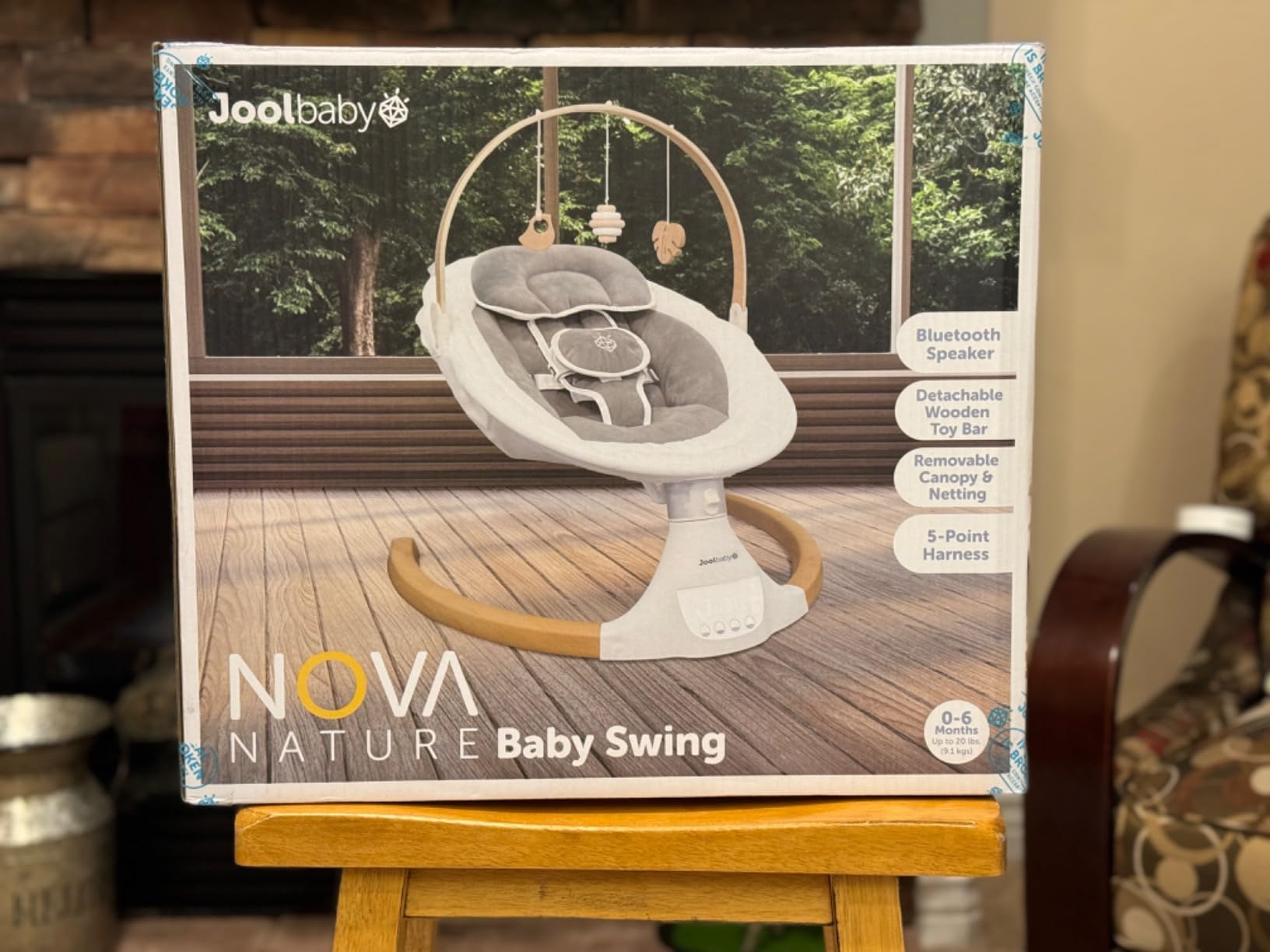 Jool Baby Nova Nature Baby Swing for Newborns with Natural Wood Toys, Electric Motorized Infant Swing, Bluetooth Music, Remote (Gray) customer photo 2