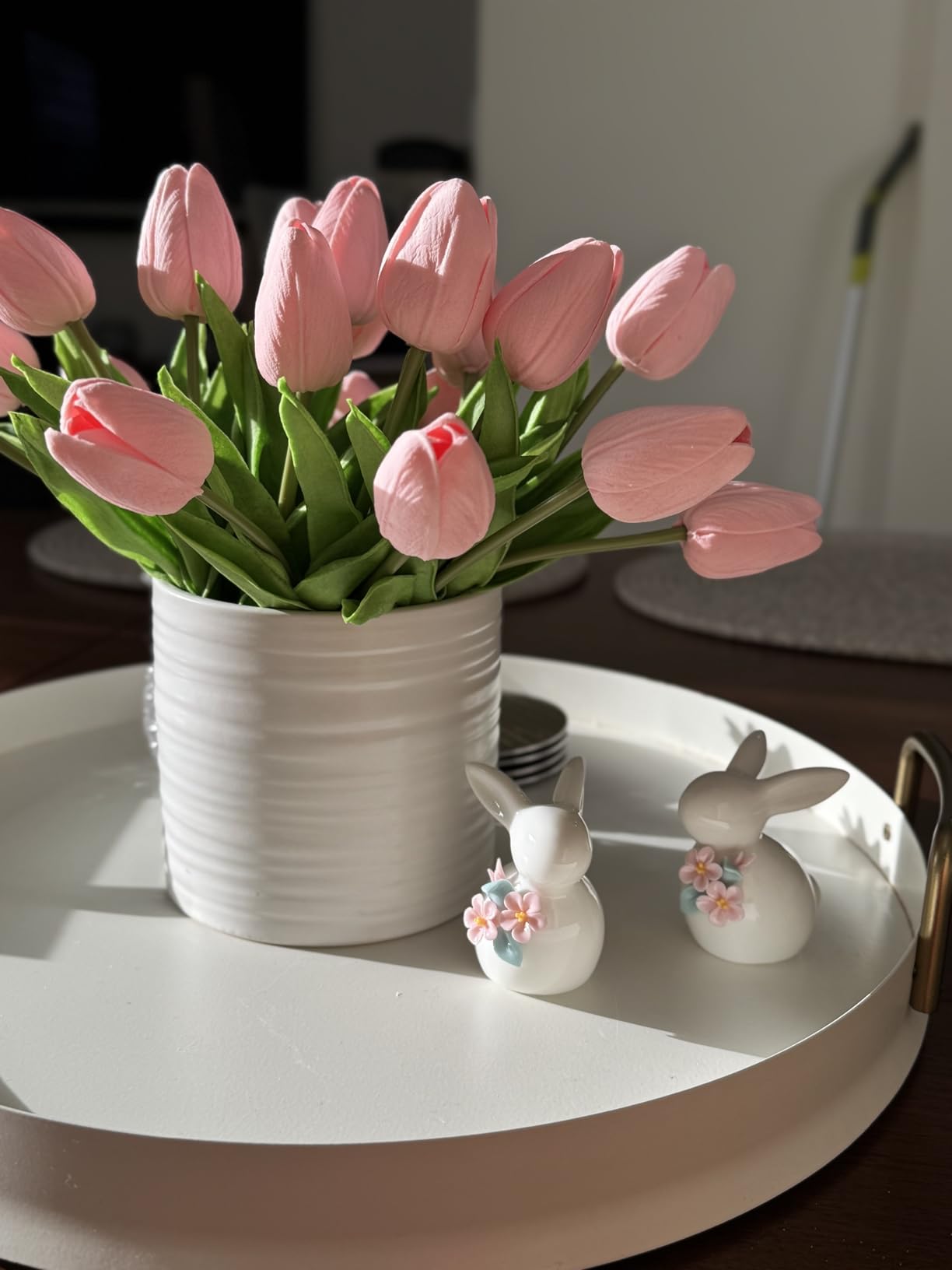 Set of Mini Ceramic Rabbit Figurines, Porcelain Easter Bunny Decorations for Home, Tabletop Ornament, Tea Ceremony Pet (2-Flower) customer photo 2