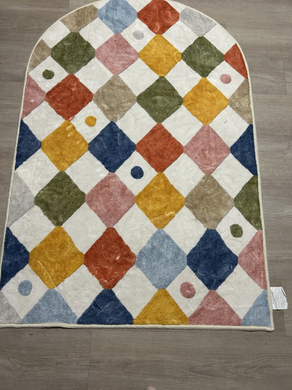 jinchan Macy 5x7 Area Rug for Kids Room Modern Colorful Checkered Diamond Nursery Rug Indoor Washable Soft Non Slip Carpet for Playroom Classroom Bedroom Dorm Daycare Living Room Circus on Cream customer photo 2