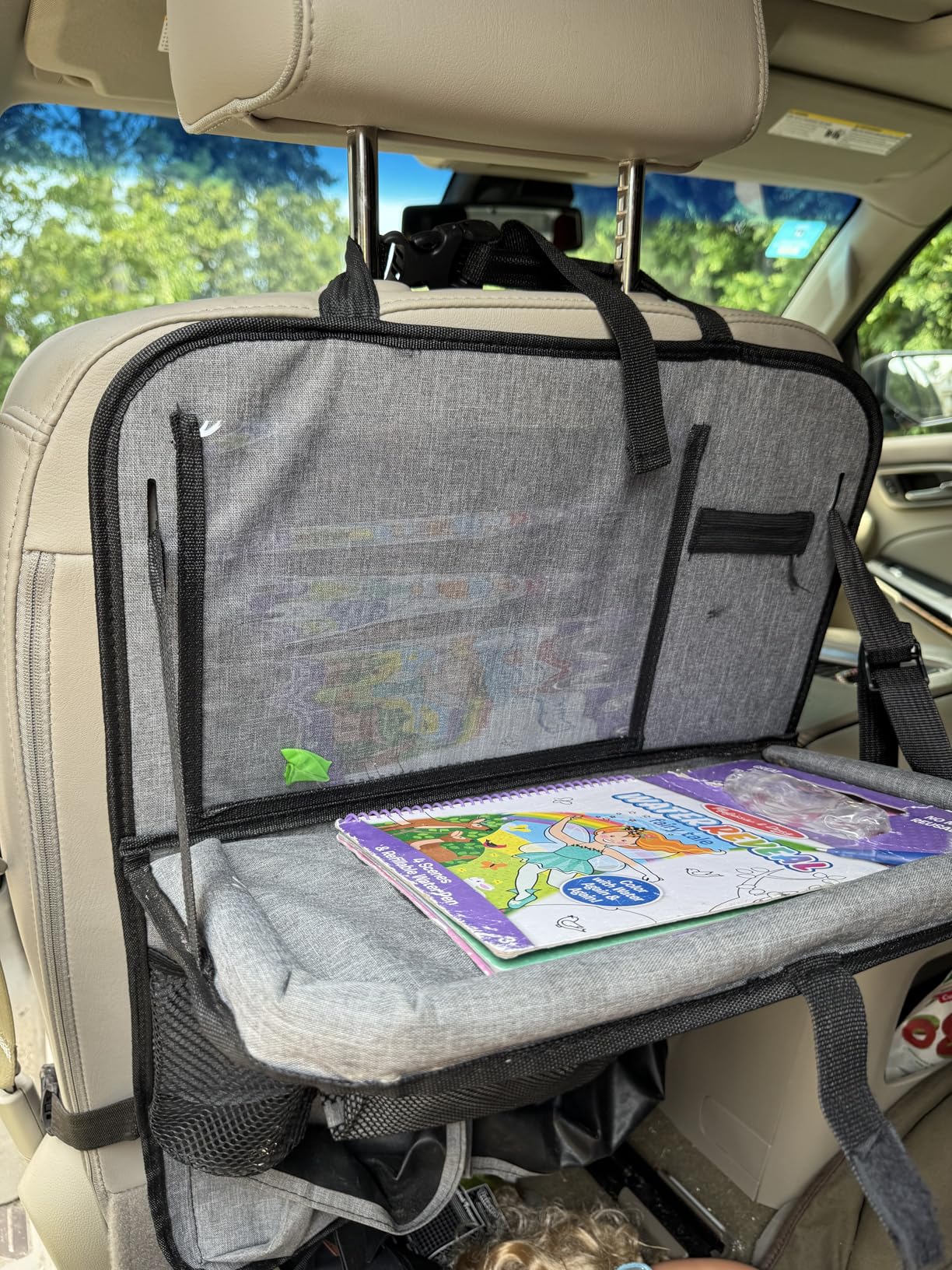 Car Backseat Organizer with Tablet Holder,11 Storage Pockets with Foldable Food Tray, Protector Kick Mats for Kids, Travel Accessories Organizer (Black, 1Pack with Food Tray) customer photo 1