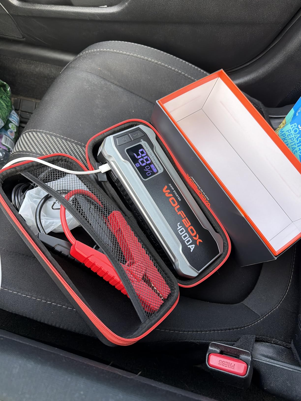 WOLFBOX 4000A Jump Starter,12V Car Battery Jumper Starter Portable with 65W Quick Charger,LED Display,88.8Wh Booster Jump Box Pack (10L Gas 10L Diesel Engine) customer photo 1