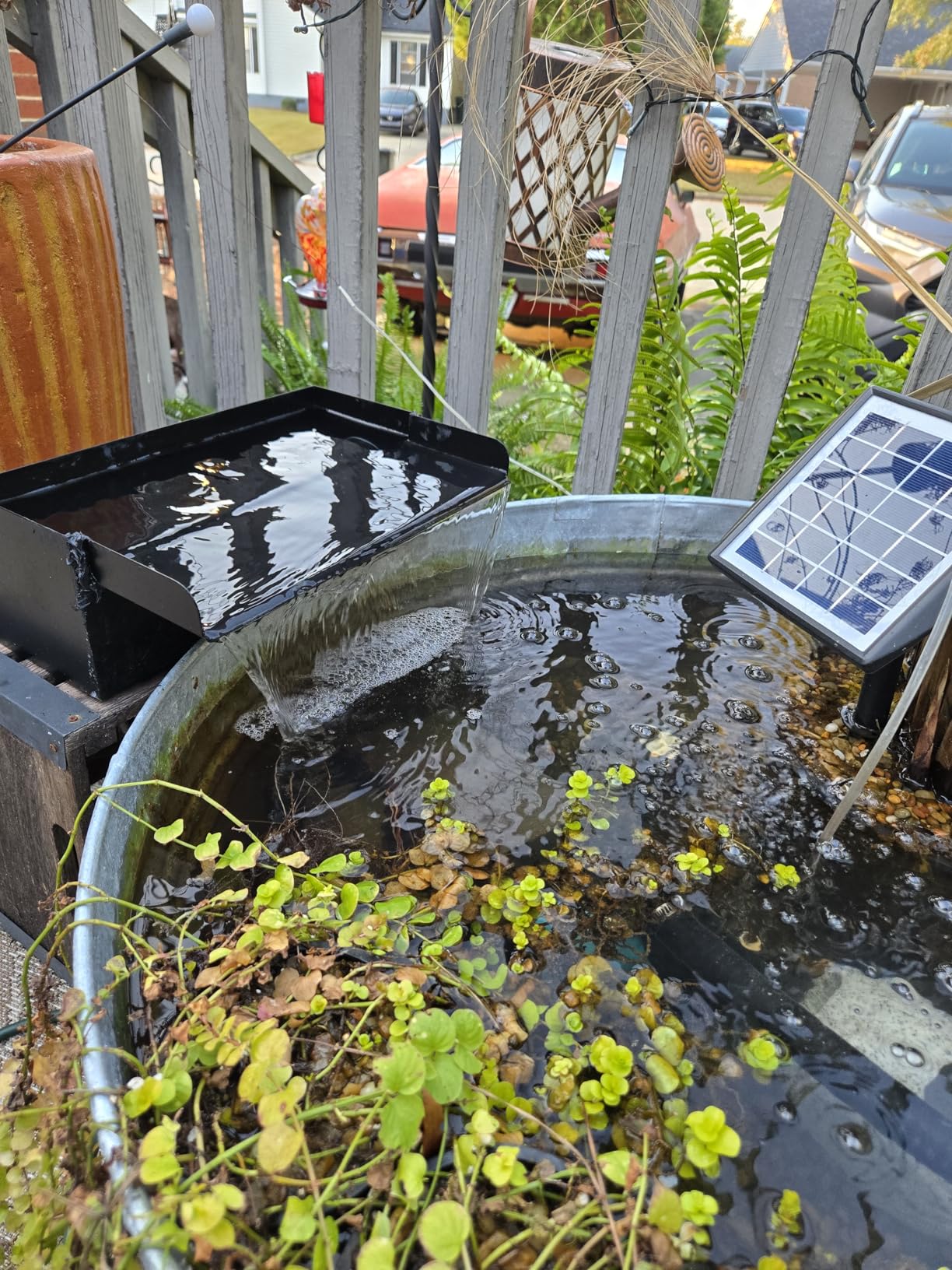 POPOSOAP Pond Waterfall with Pump Kit, 304 Stainless Steel Waterfall Spillway with 40W 660GPH Pump, Pond Spillway with 9.8FT Corrugated Tubing for Garden (12inch) customer photo 2